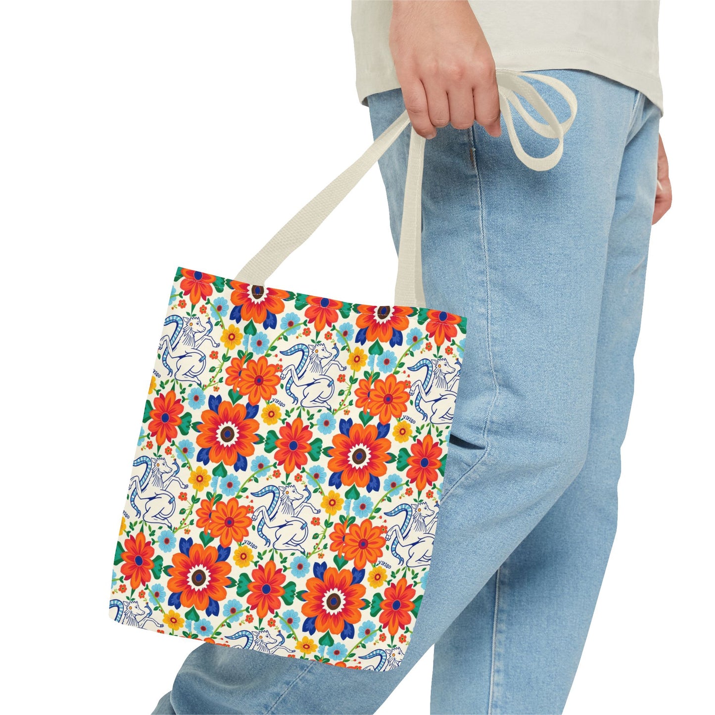 Tote Bag (AOP), Virgo, Zodiac v1, Flower Pattern