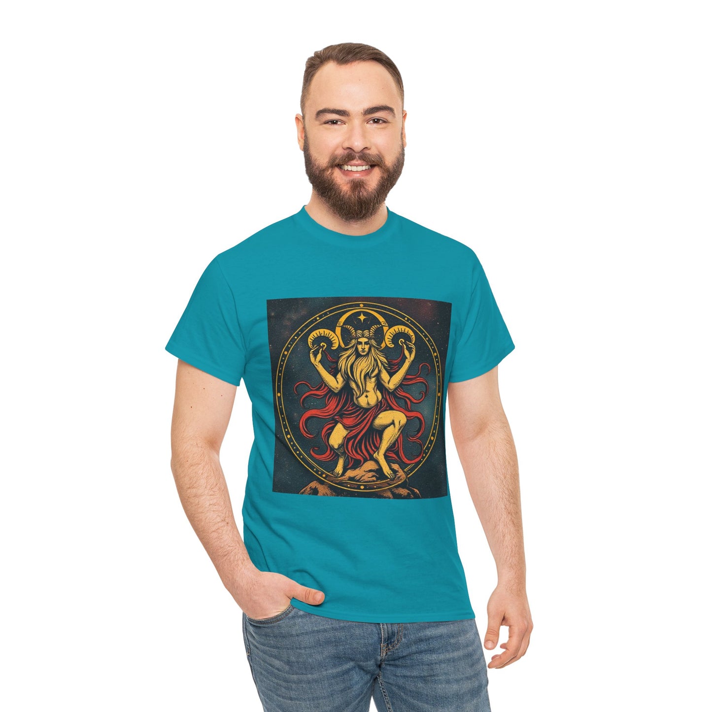 Unisex Heavy Cotton T-Shirt, Aries God 2v, Zodiac Design