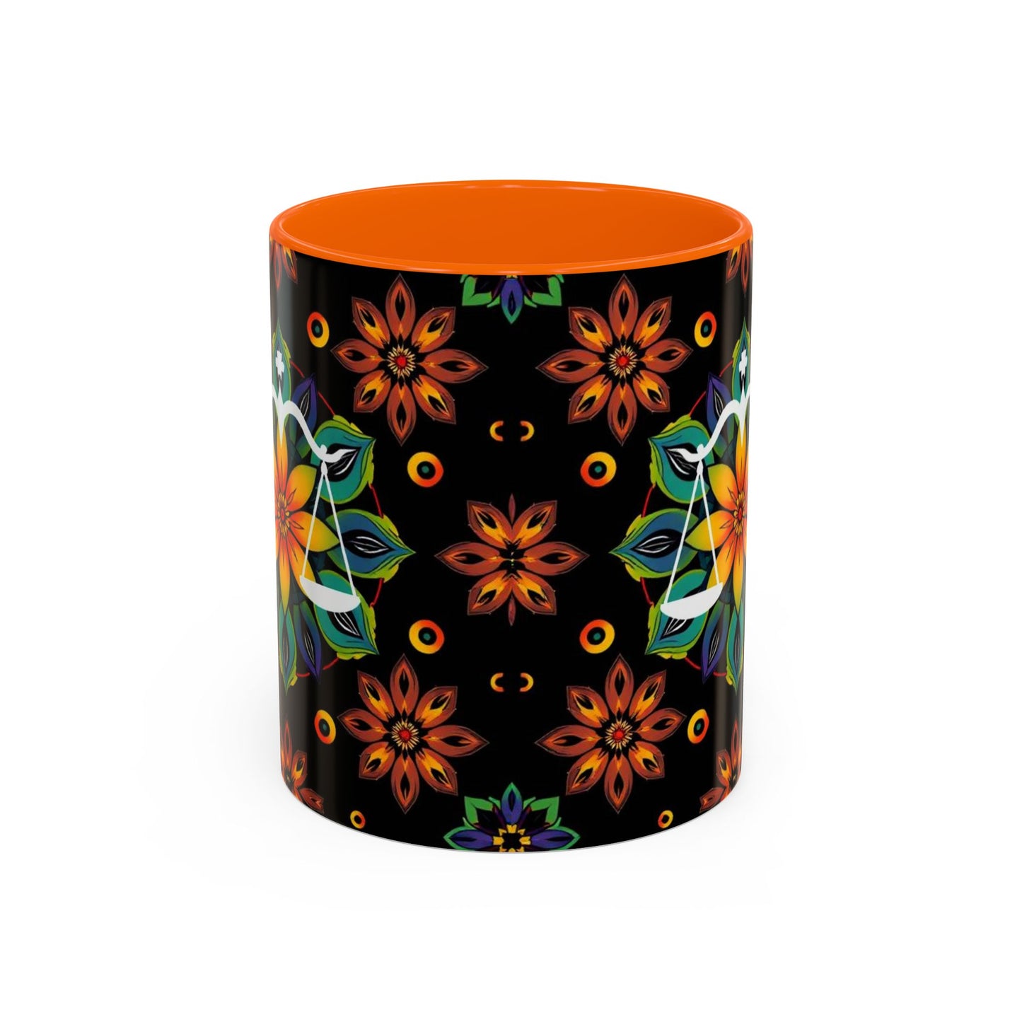 Accent Coffee Mug, Libra, Zodiac v4, Flower Pattern, (11, 15oz)