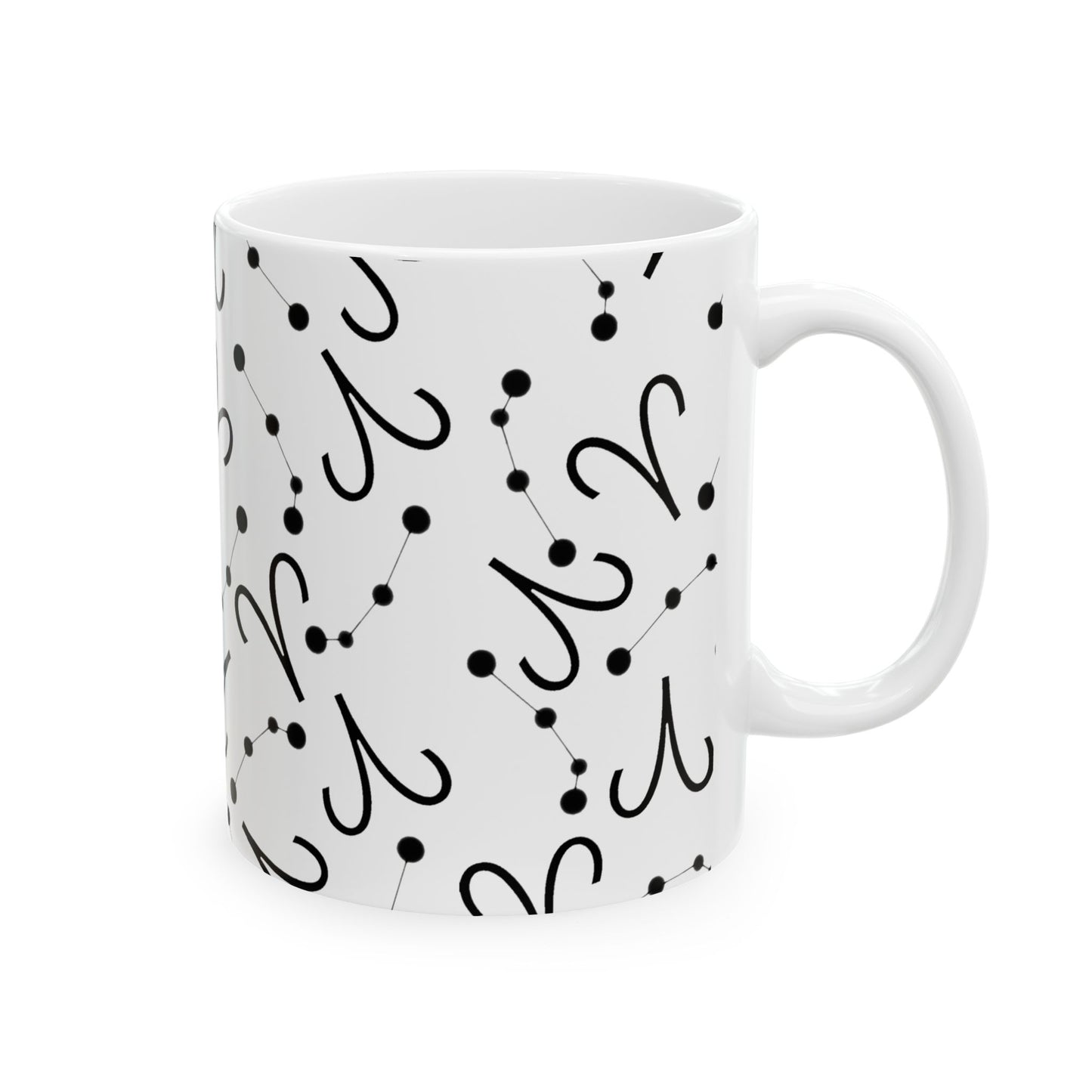 Ceramic Mug, (11oz, 15oz), Ceramic Coffee Mug, AOP, Constellation & Symbol, Aries Zodiac Design
