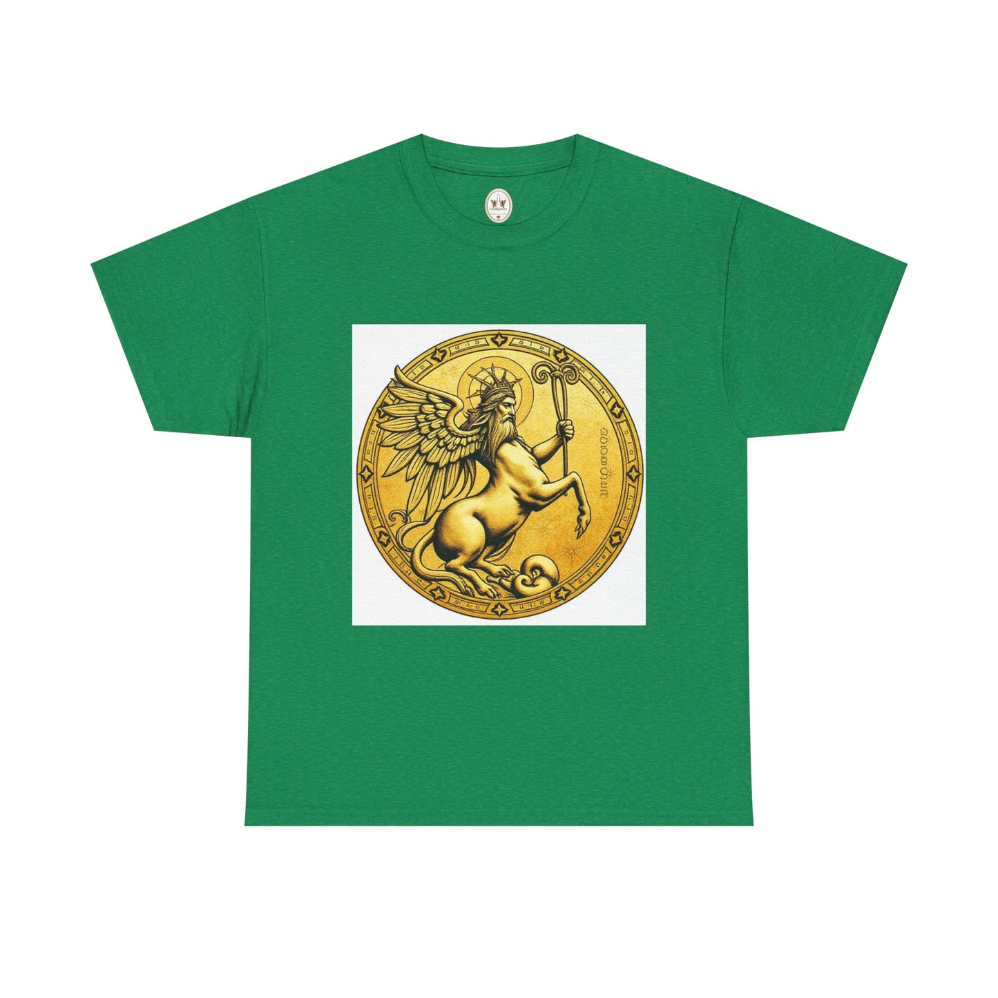 Unisex Heavy Cotton T-Shirt, Golden Angel Coin v1, Virgo Zodiac Design
