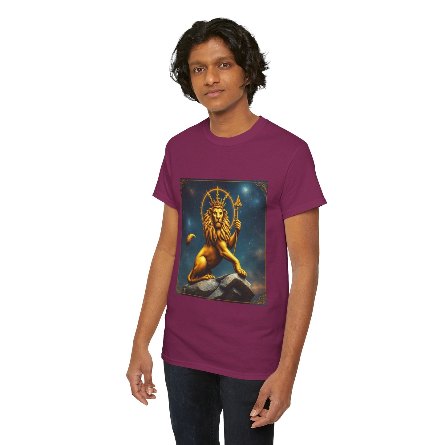 Unisex Heavy Cotton T-Shirt, King of Lions, Leo Zodiac Design