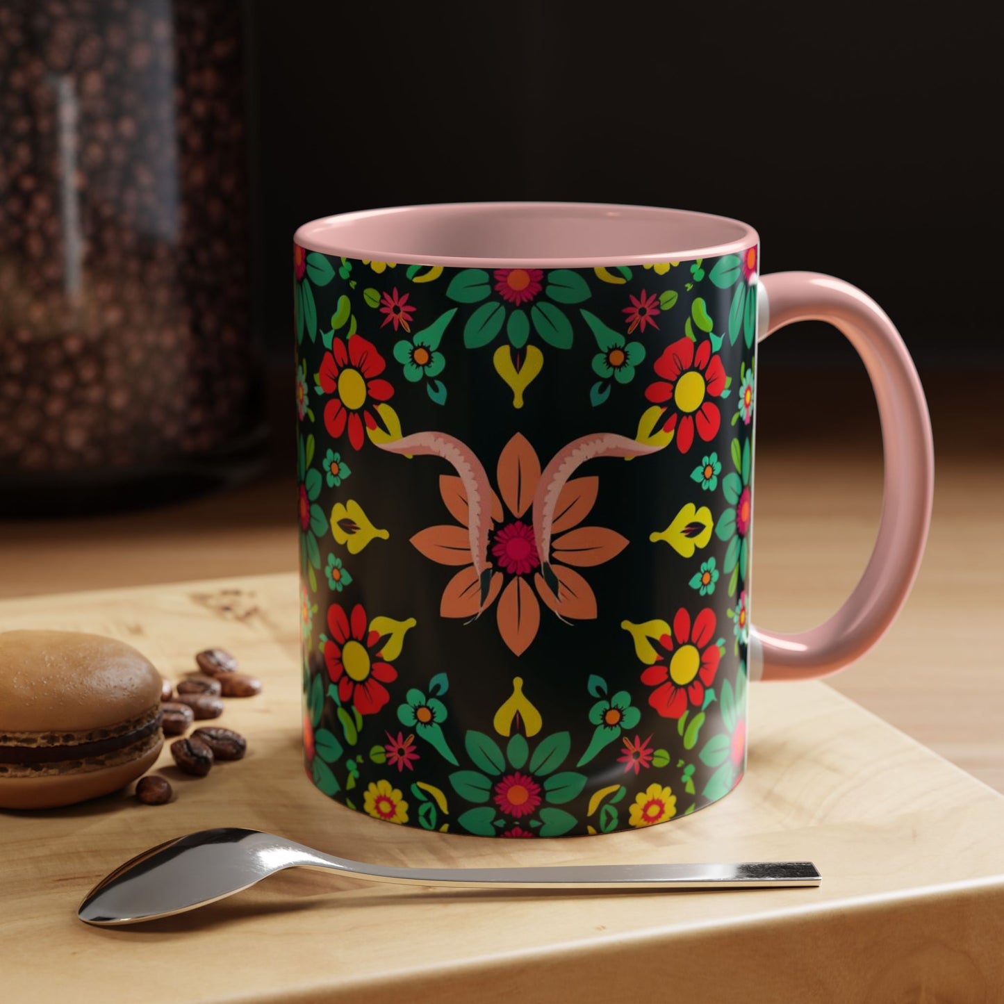 Accent Coffee Mug, Aquarius, Zodiac v4, Flower Pattern, (11, 15oz)