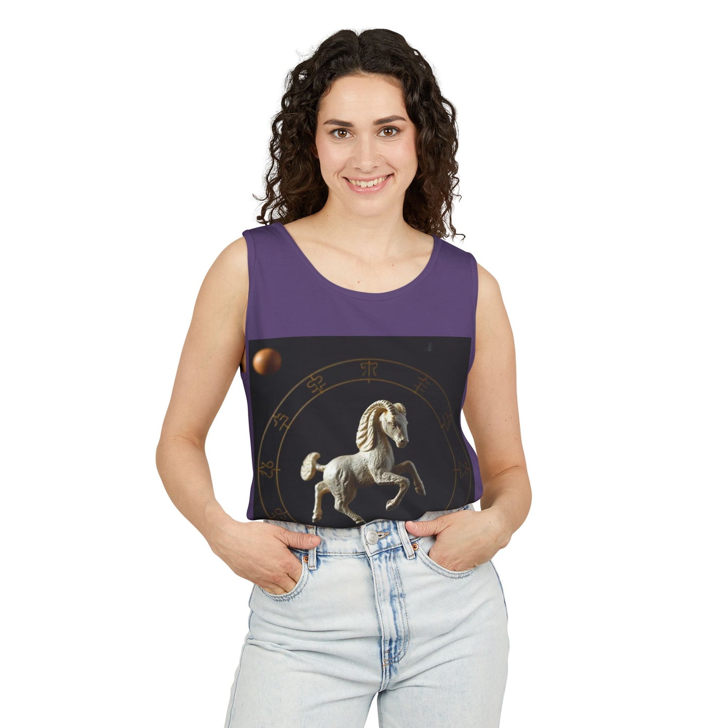 Unisex Garment-Dyed, Tank Top, Capricorn Design, Space Animal, 100% US cotton