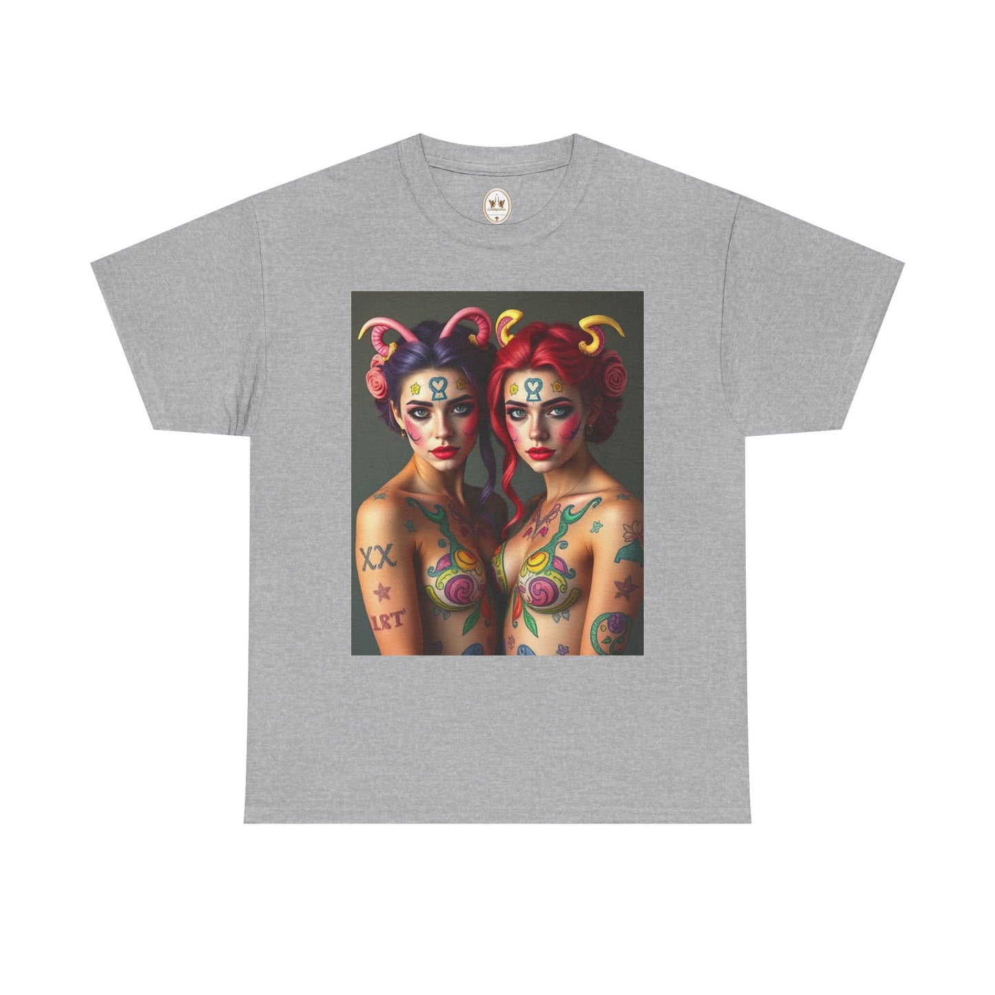 Unisex Heavy Cotton T-Shirt, Gemini, Zodiac v3, Sexy Art