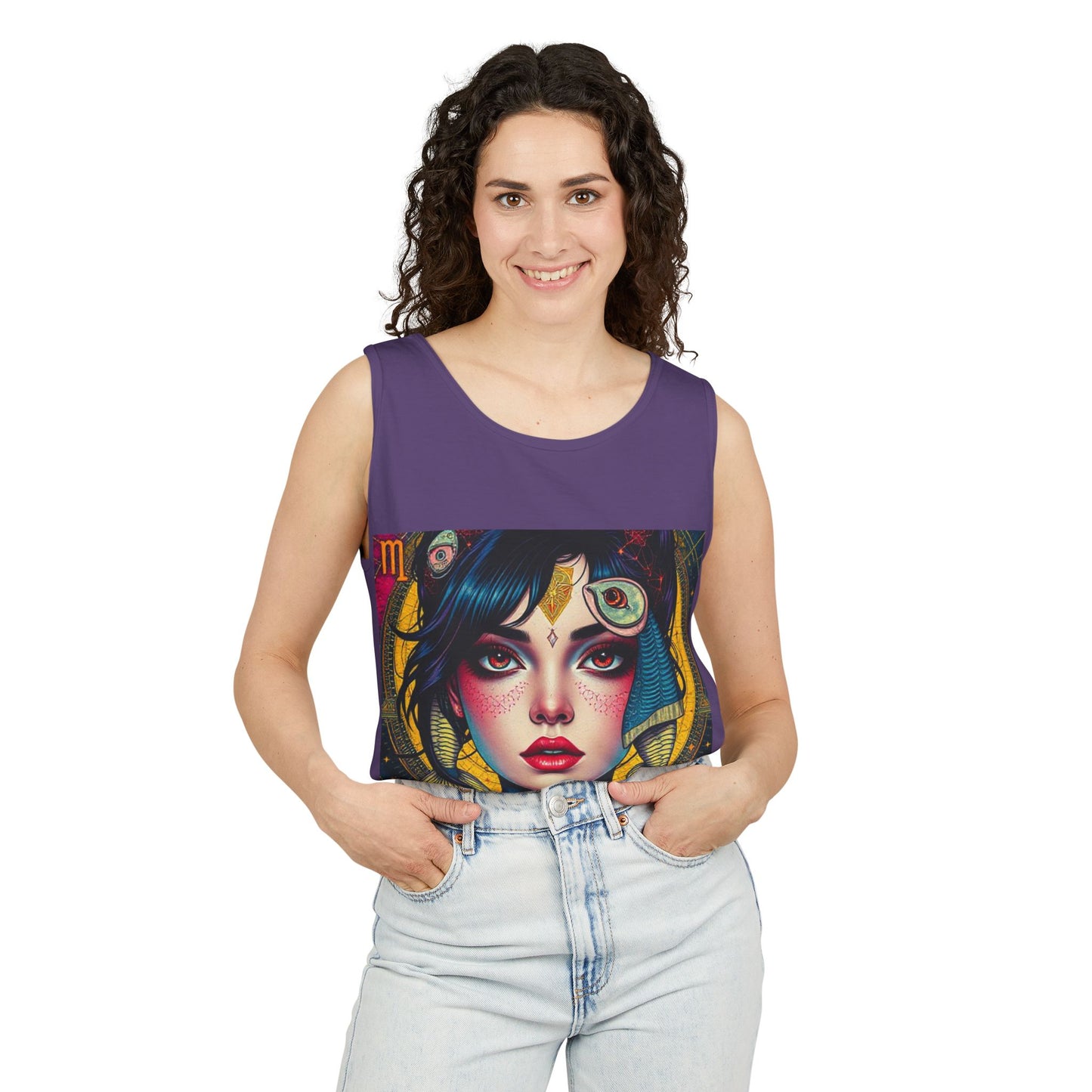 Unisex Garment-Dyed, Tank Top, Pisces Design, Pop Art, 100% US cotton
