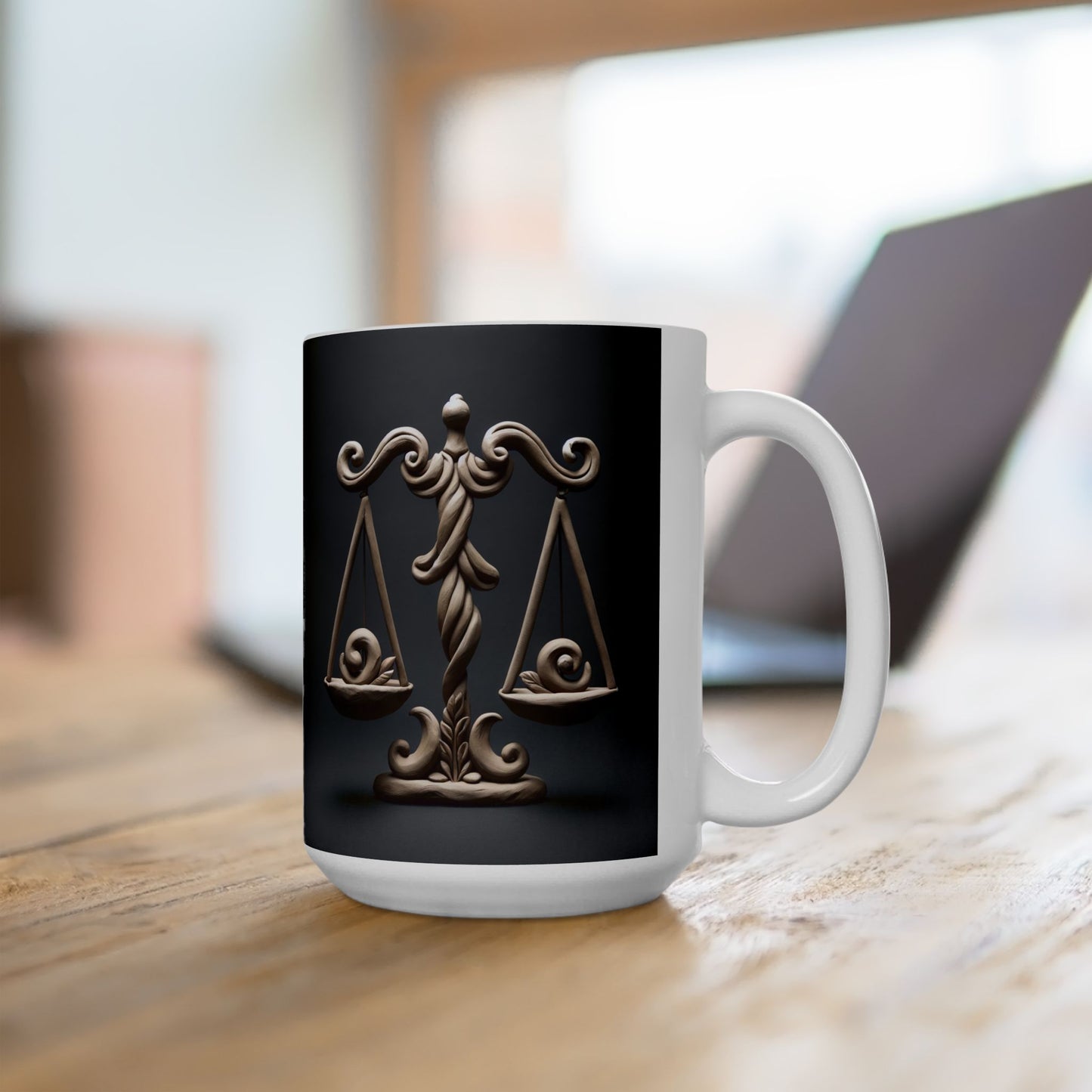 Ceramic Mug, (11oz, 15oz), Ceramic Coffee Mug, Swirly Scale, Libra Zodiac Design
