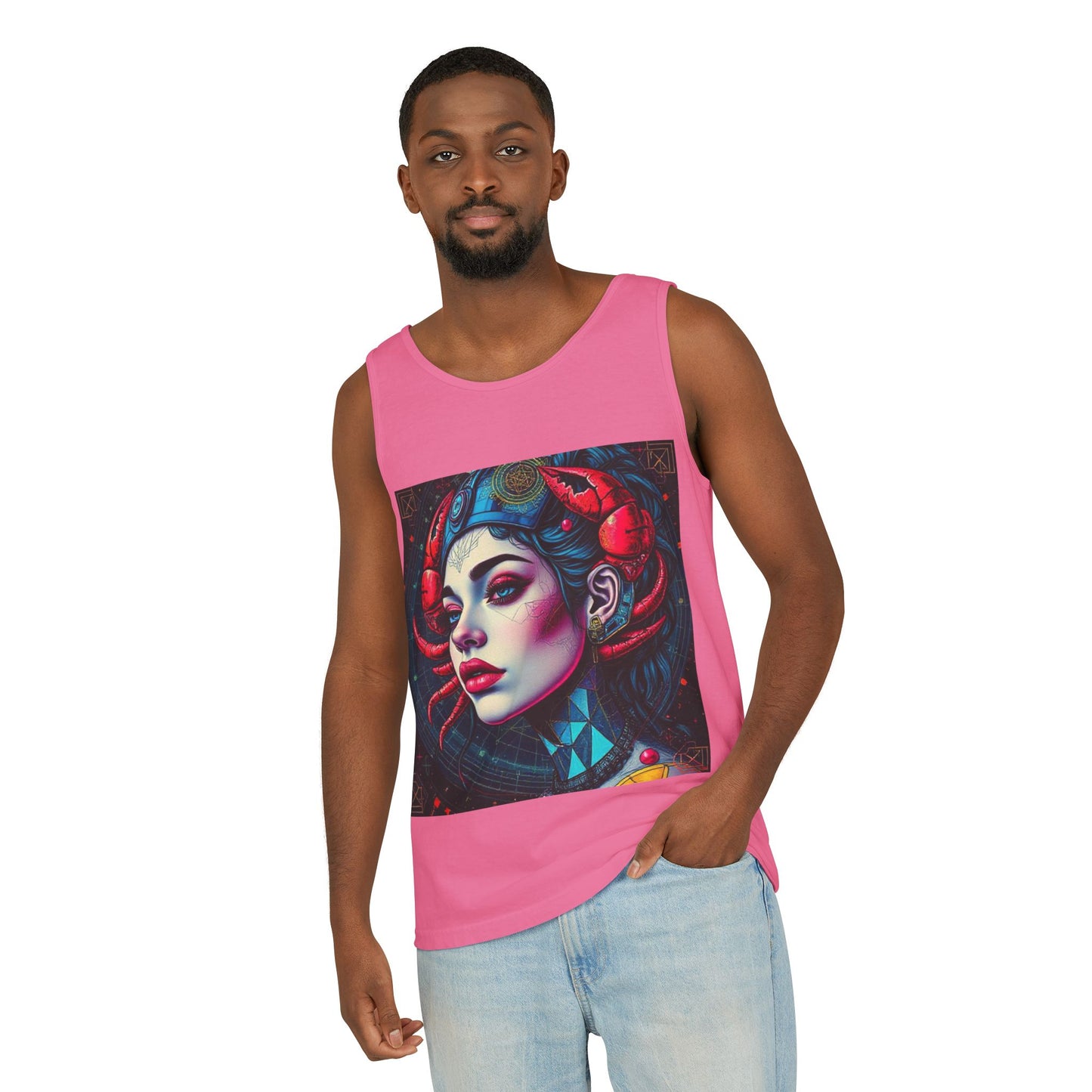 Unisex Garment-Dyed, Tank Top, Cancer, Pop Art v1, 100% US cotton