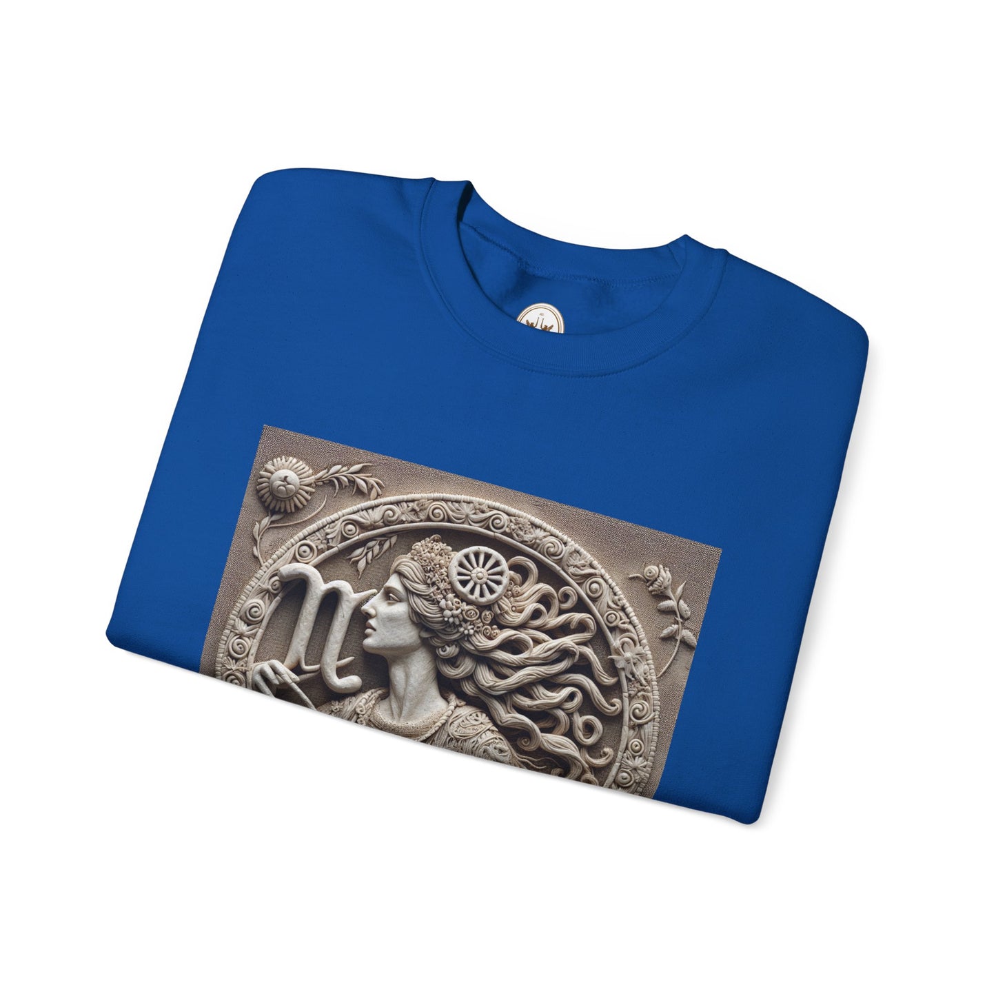 Unisex Heavy Blend™ Crewneck Sweatshirt, Stone Carving, Virgo Zodiac Design