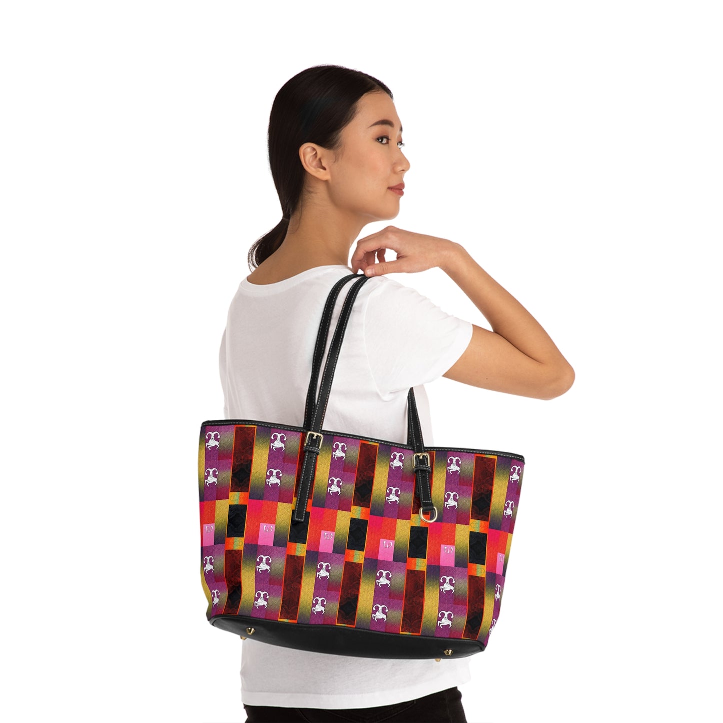 Leather Shoulder Bag, Capricorn, Zodiac v2, Shapes Pattern