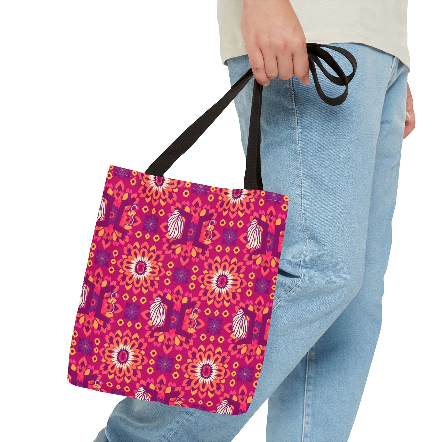 Tote Bag (AOP), Gemini, Zodiac v1, Flower Pattern