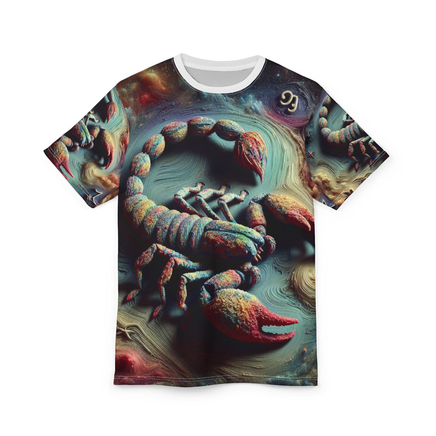 Unisex Cut & Sew T-Shirt (AOP), Trippy Mist, Scorpio Zodiac Design, Regular fit, 100% Polyester