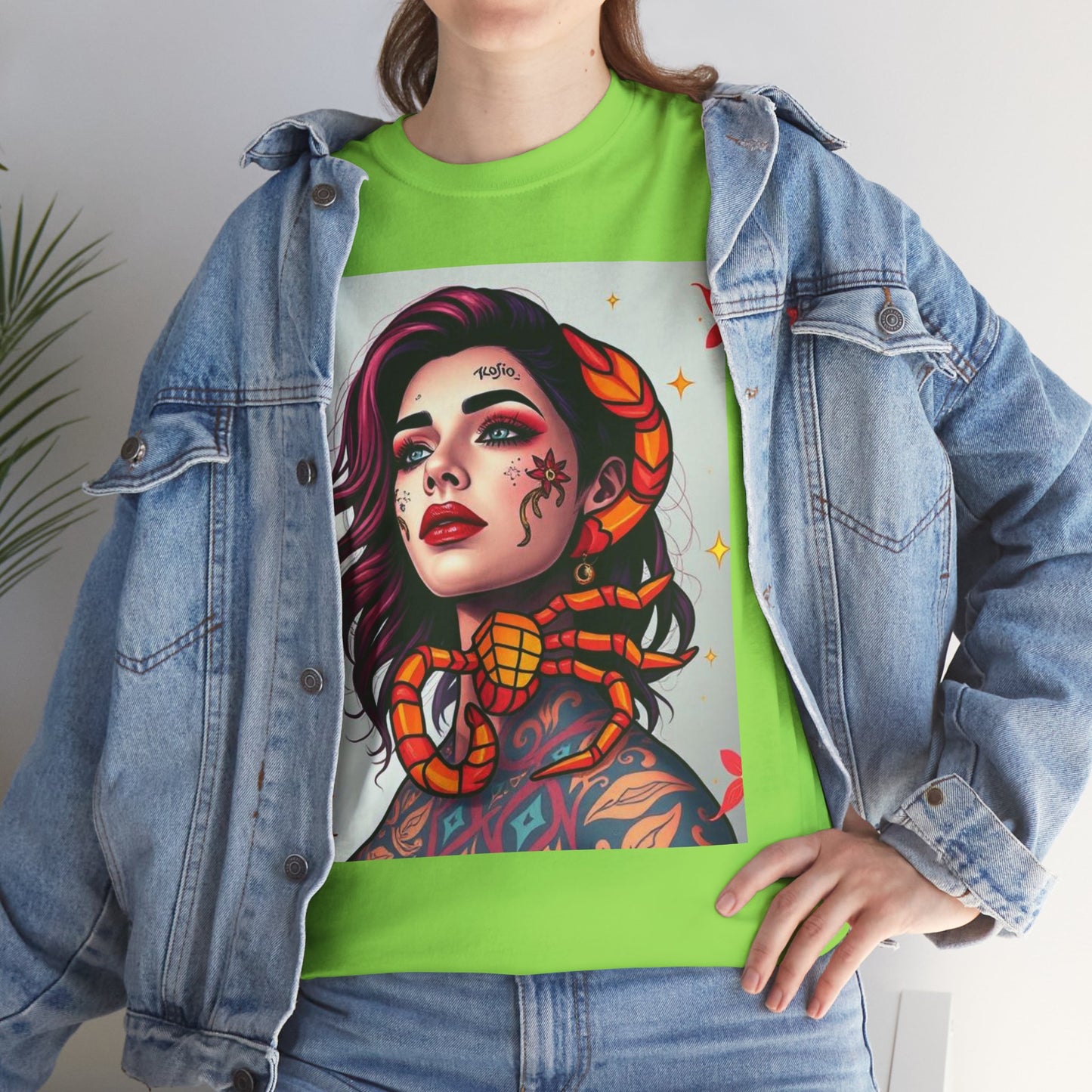 Unisex Heavy Cotton T-Shirt, Scorpio, Zodiac v3, Sexy Art
