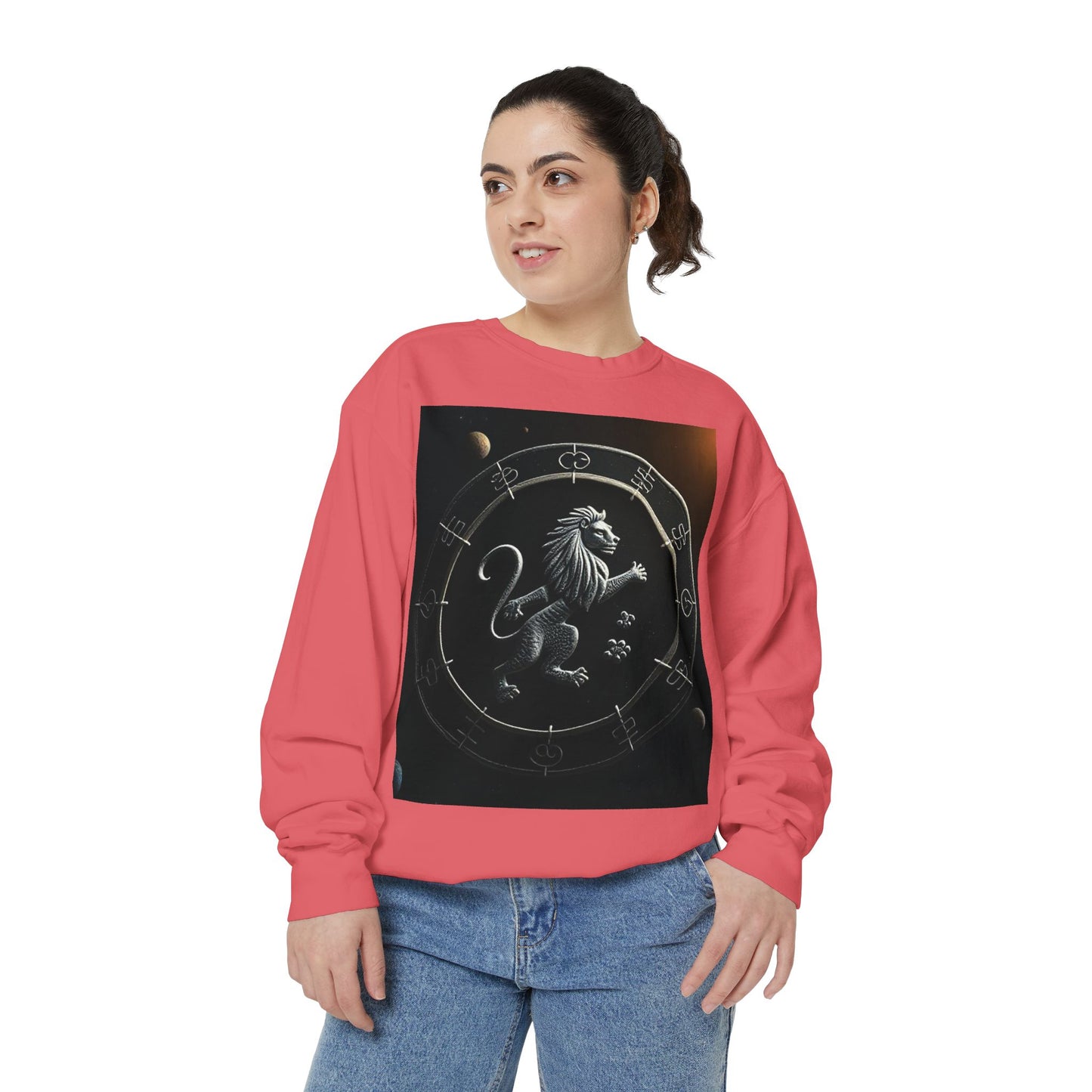 Garment-Dyed Sweatshirt, Unisex, Space Animal Design, Leo