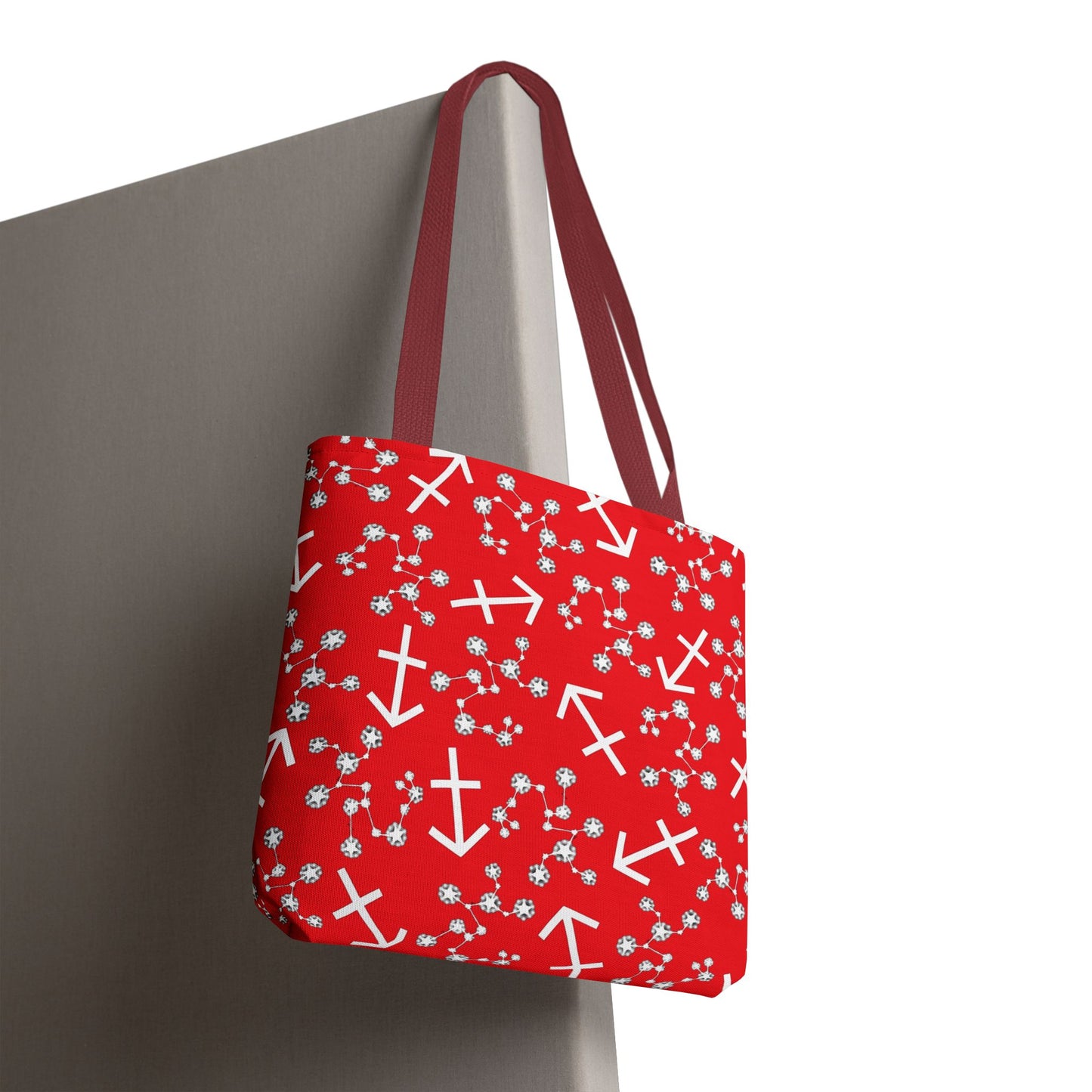 Tote Bag, Sagittarius Zodiac Sign, AOP, (Red, White Print)