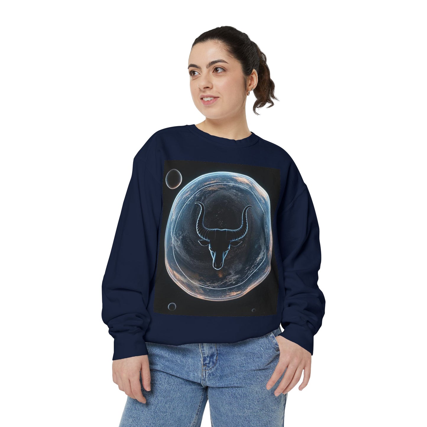 Garment-Dyed Sweatshirt, Unisex, Space Animal Design, Taurus