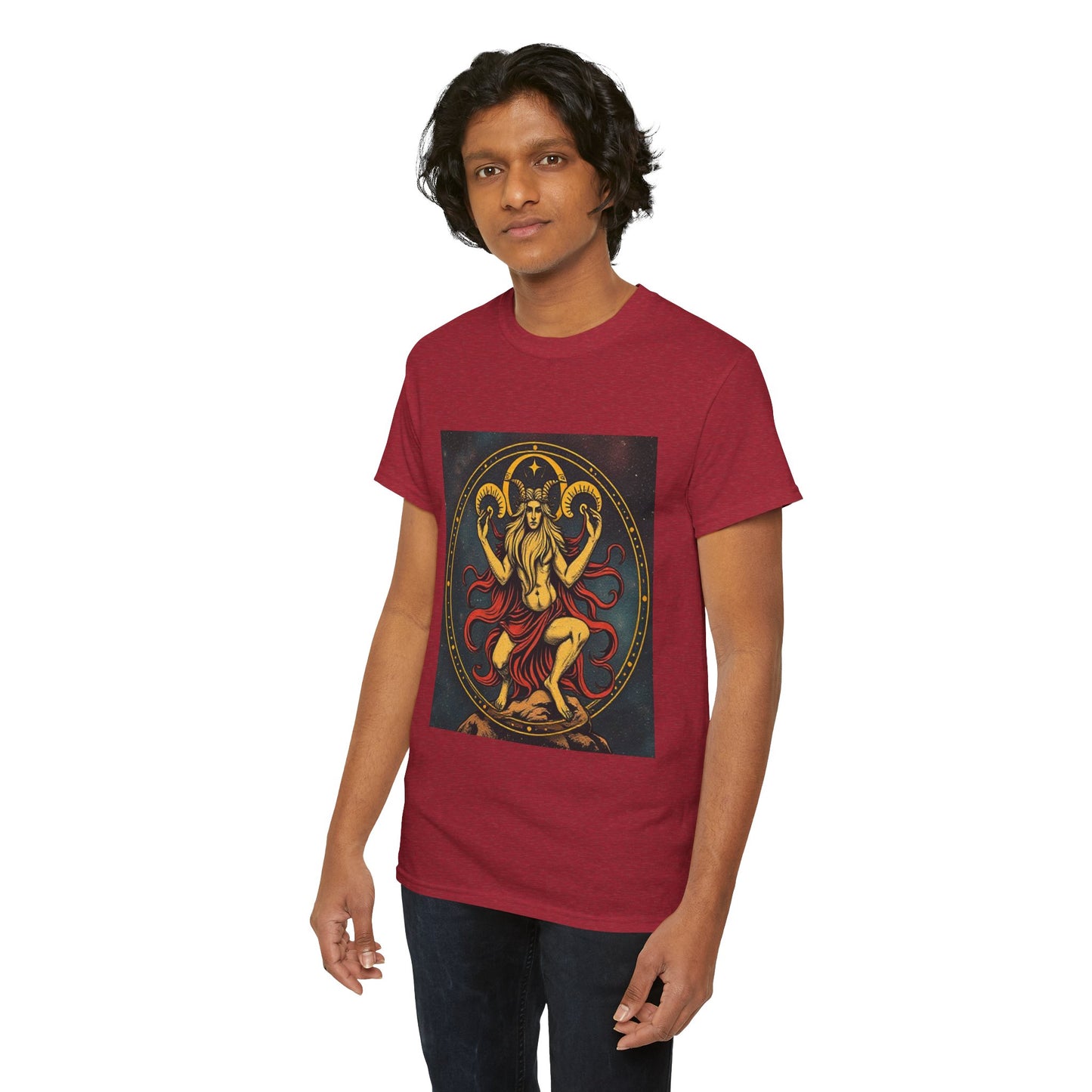 Unisex Heavy Cotton T-Shirt, Aries God 3v, Zodiac Design