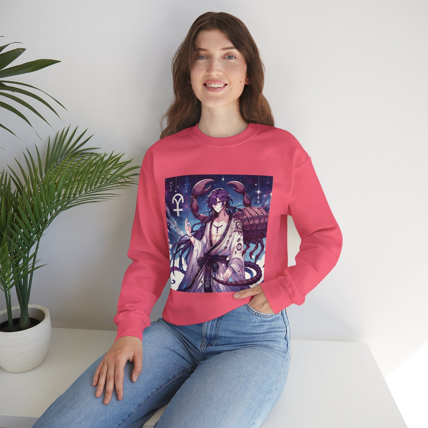 Unisex Heavy Blend™ Crewneck Sweatshirt, Scorpio Zodiac Design, purple scorpion anime