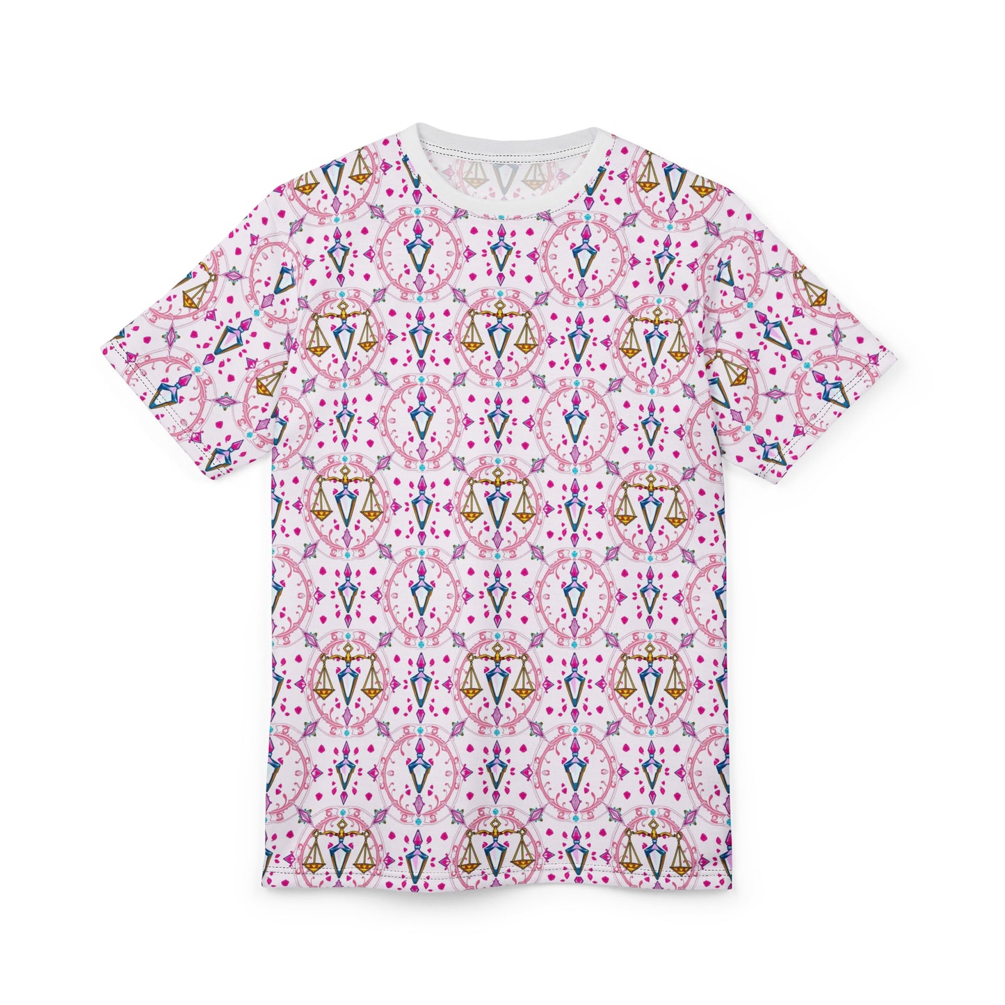 Unisex Cut & Sew T-Shirt, (AOP), Libra, Zodiac v4, Jewels Pattern