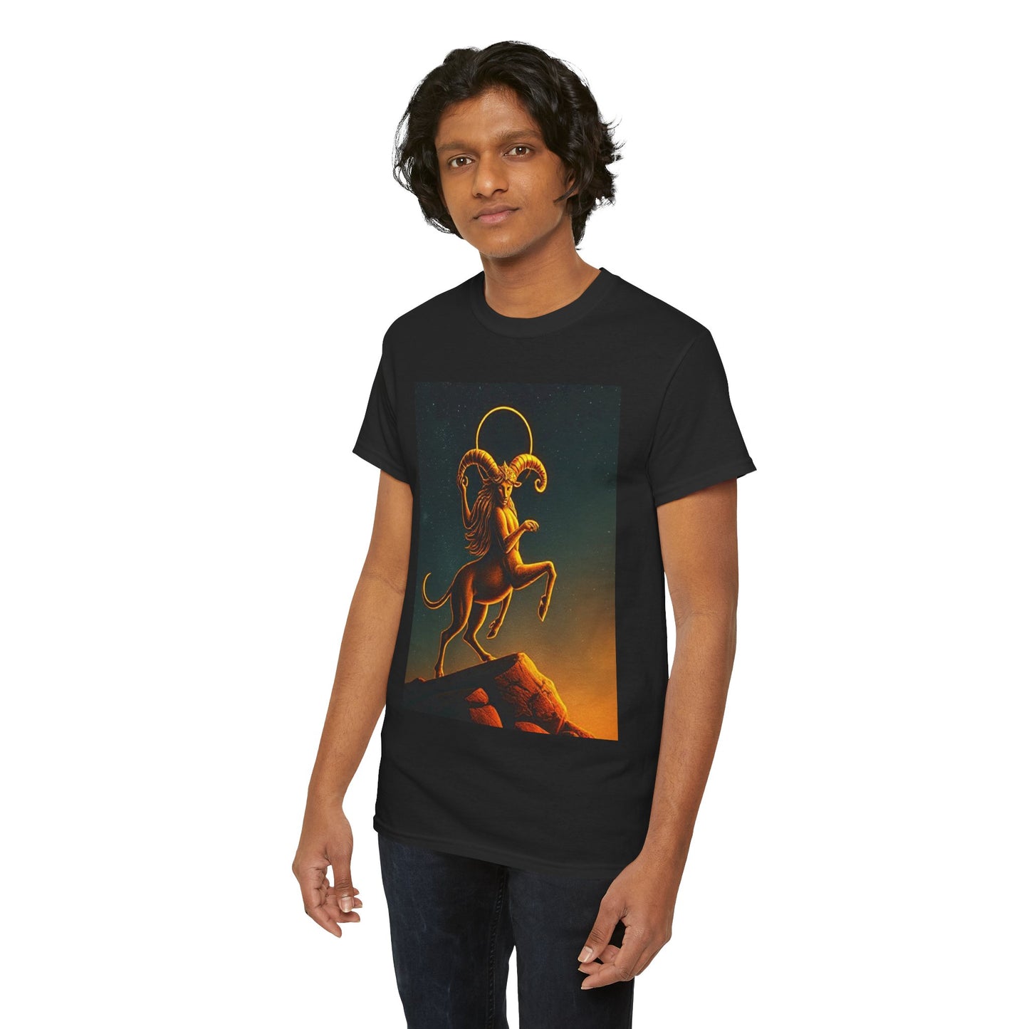 Unisex Heavy Cotton T-Shirt, Mountain Top 1v, Aries Zodiac Design