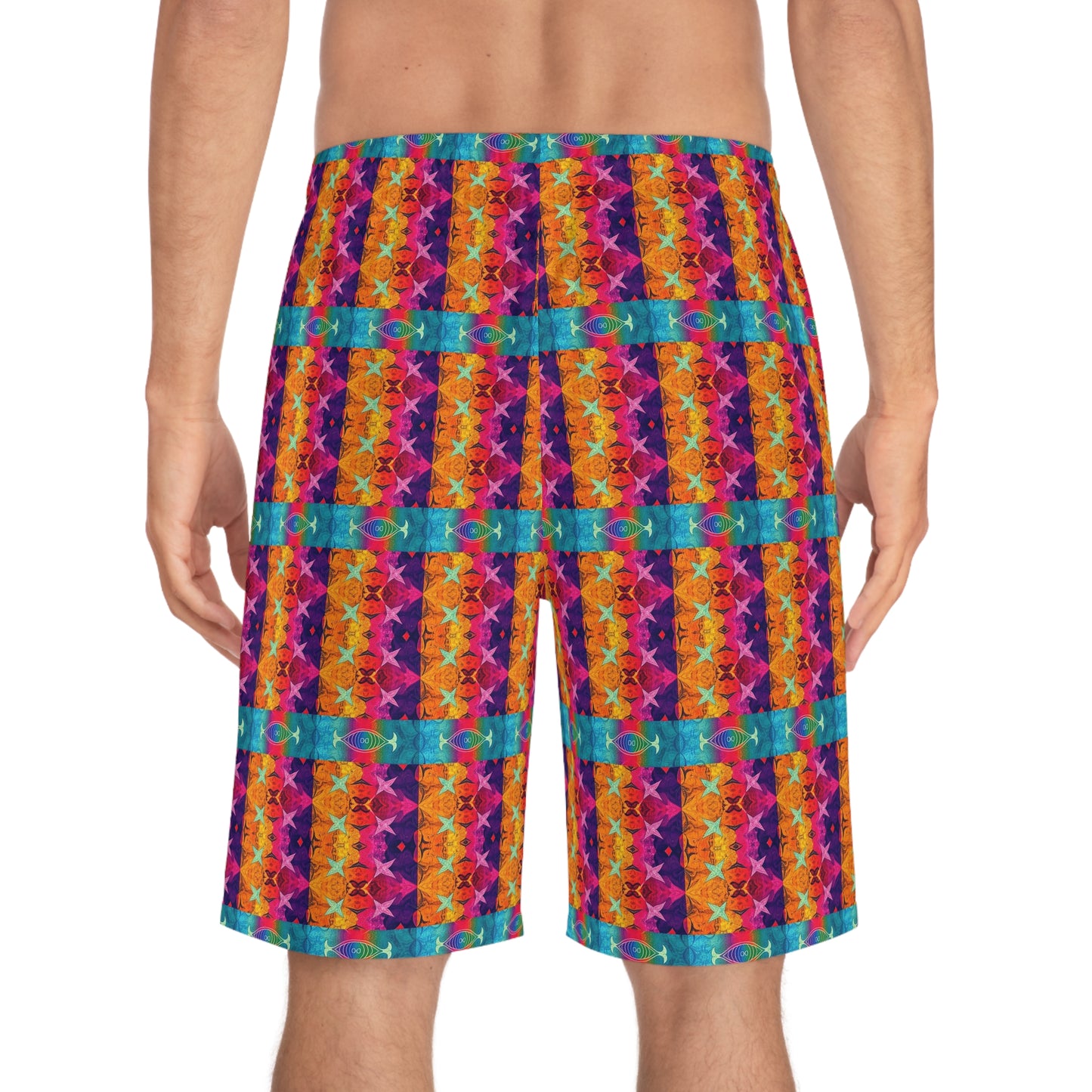 Men's Board Shorts, (AOP), Pisces, Zodiac, Shape Pattern
