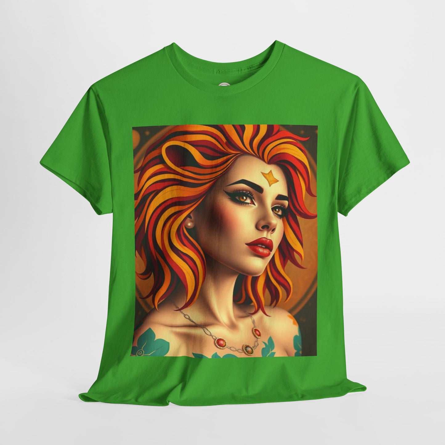Unisex Heavy Cotton T-Shirt, Leo, Zodiac v3, Sexy Art