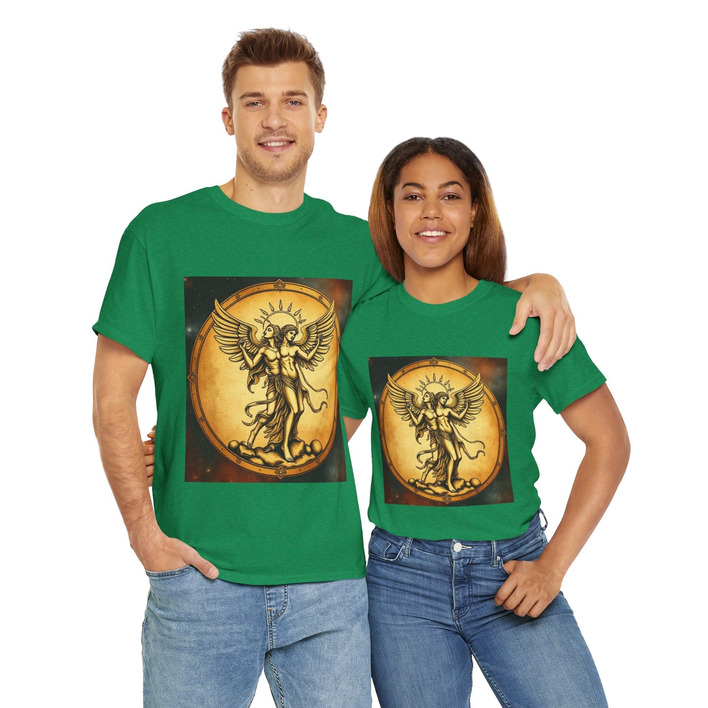 Unisex Heavy Cotton T-Shirt, Twin Angel v1, Gemini Zodiac Design