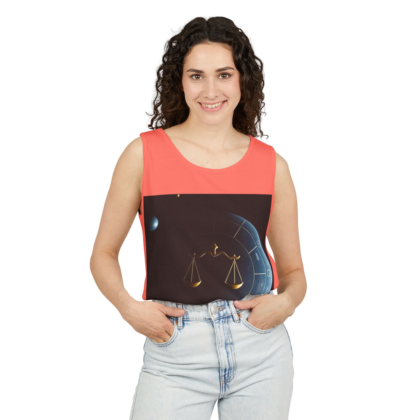 Unisex Garment-Dyed, Tank Top, Libra Design, Space Scale, 100% US cotton