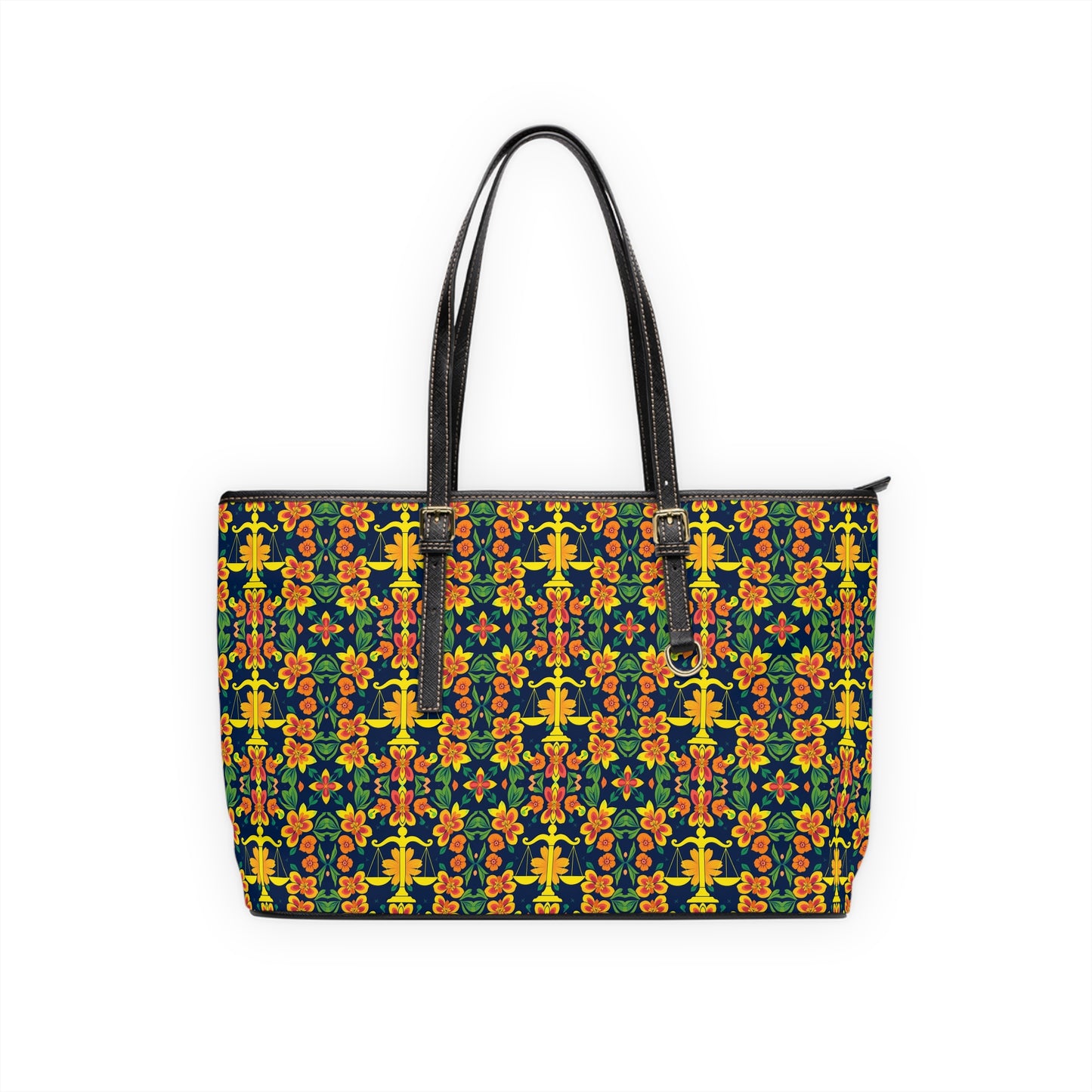 Leather Shoulder Bag, Libra, Zodiac, Flower Pattern