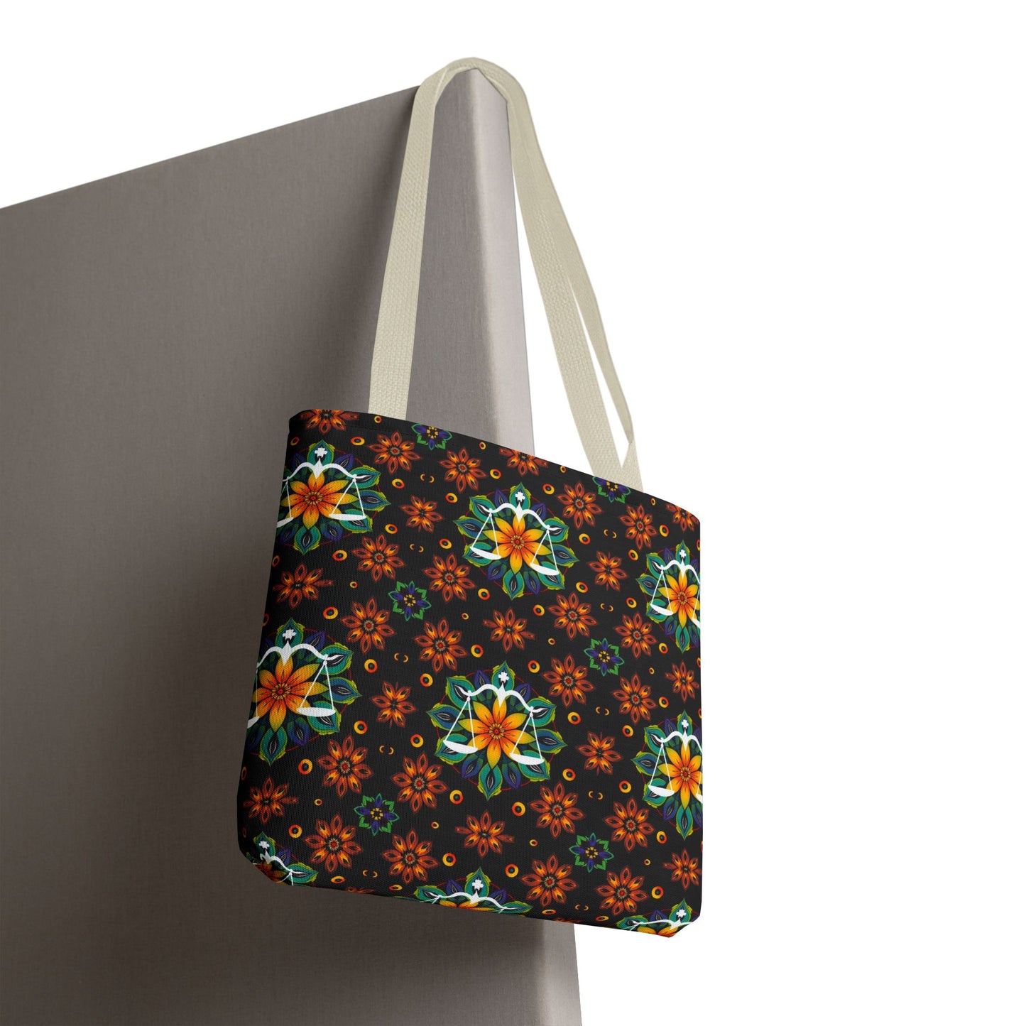 Tote Bag (AOP), Libra, Zodiac v2, Flower Pattern