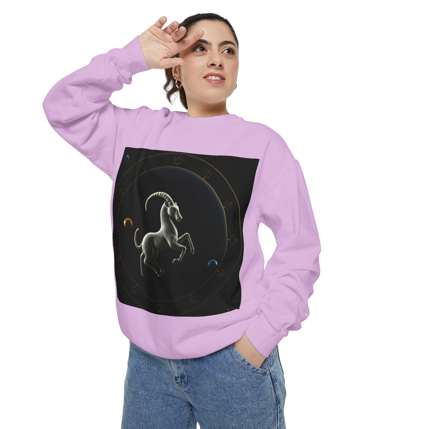 Garment-Dyed Sweatshirt, Unisex, Space Animal Design v1, Capricorn