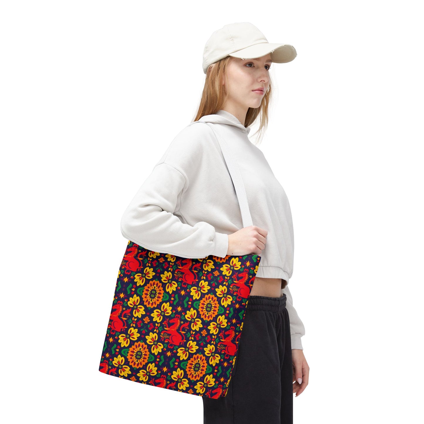 Tote Bag, (AOP), Virgo, Zodiac v4, Flower Pattern