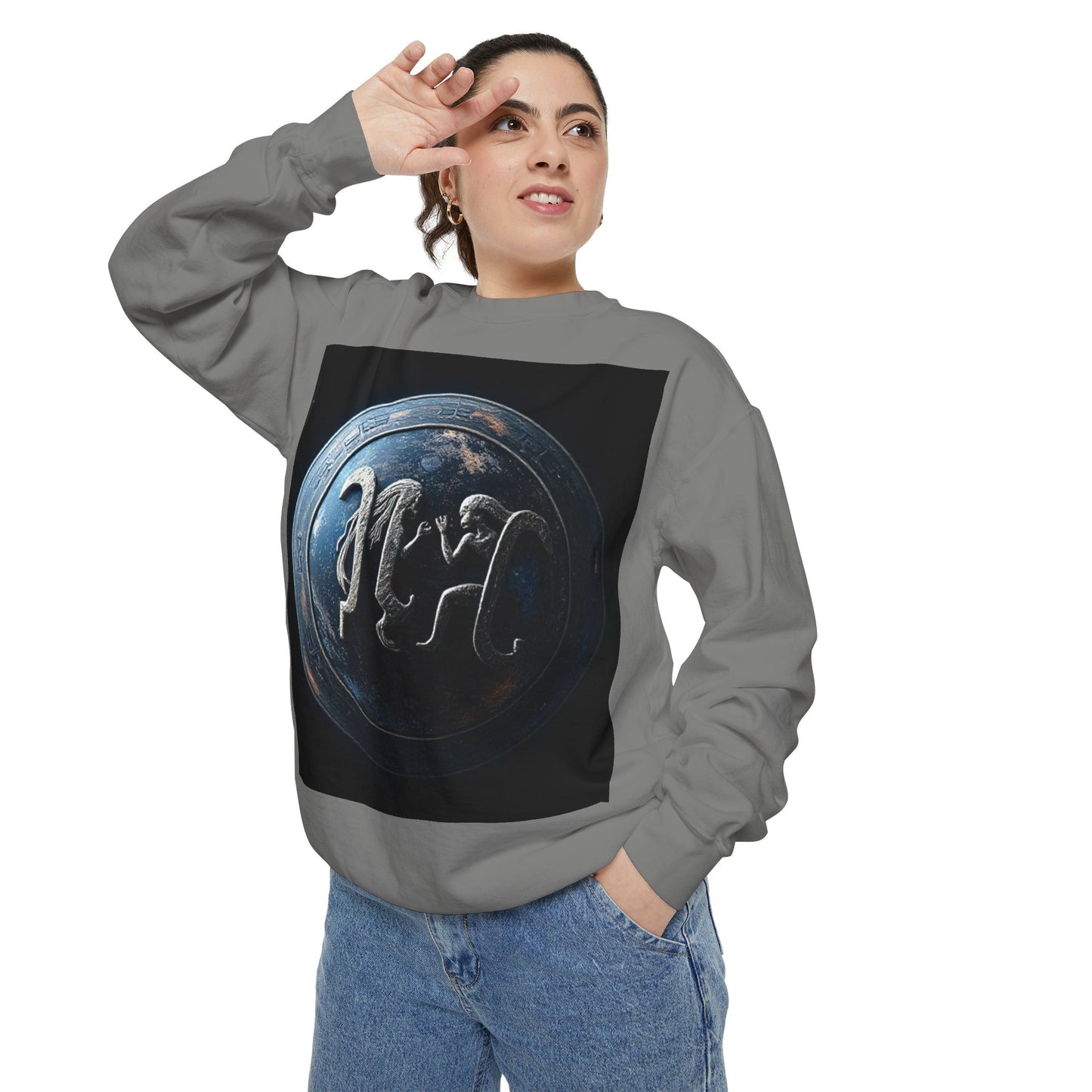 Garment-Dyed Sweatshirt, Unisex, Space Symbol Design, Gemini