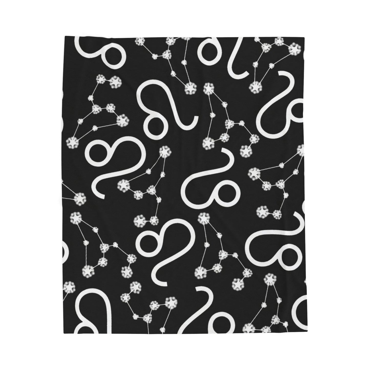 Velveteen Plush Blanket, Leo Zodiac Sign, Constellation & Symbol, Black, 100% polyester
