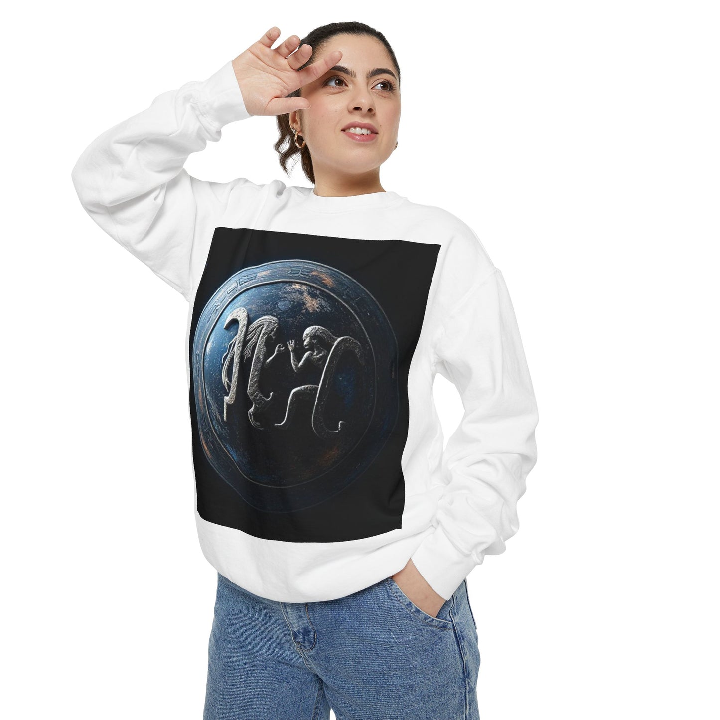 Garment-Dyed Sweatshirt, Unisex, Space Symbol Design, Gemini