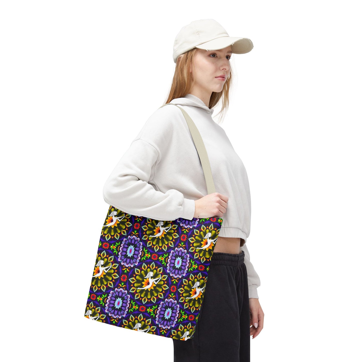 Tote Bag (AOP), Sagittarius, Zodiac v2, Flower Pattern