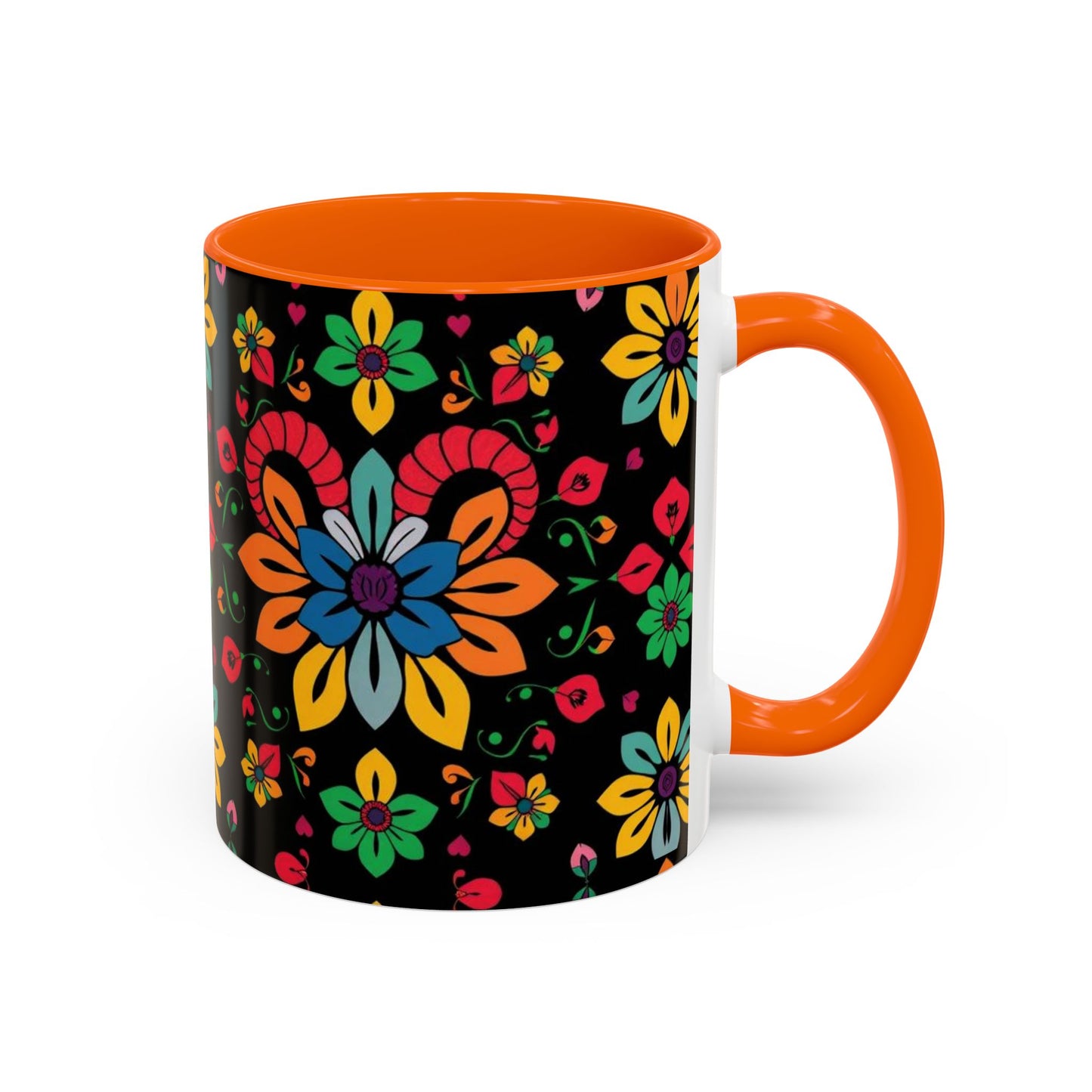 Accent Coffee Mug, Aries, Zodiac v3, Flower Pattern, (11, 15oz)