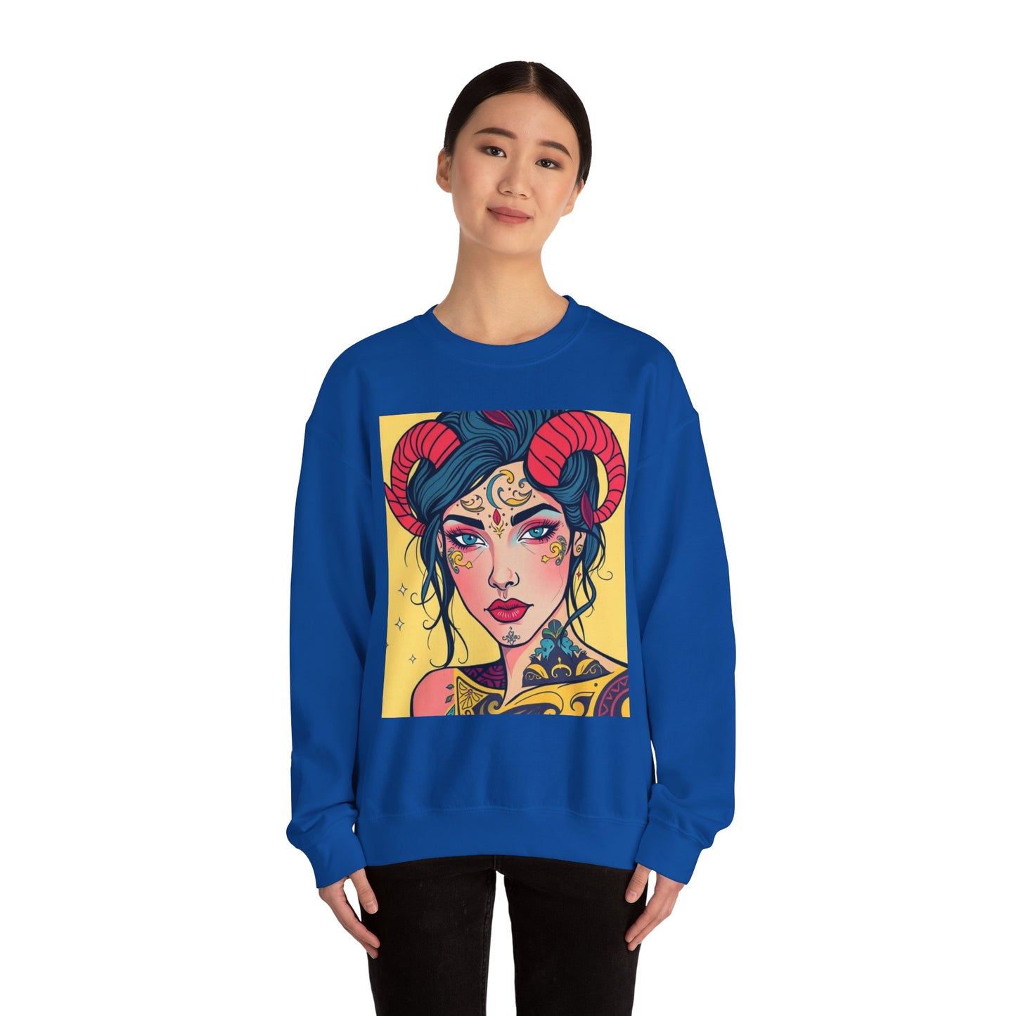 Unisex Heavy Blend™ Crewneck Sweatshirt, Aries, Zodiac v2, Sexy Pattern