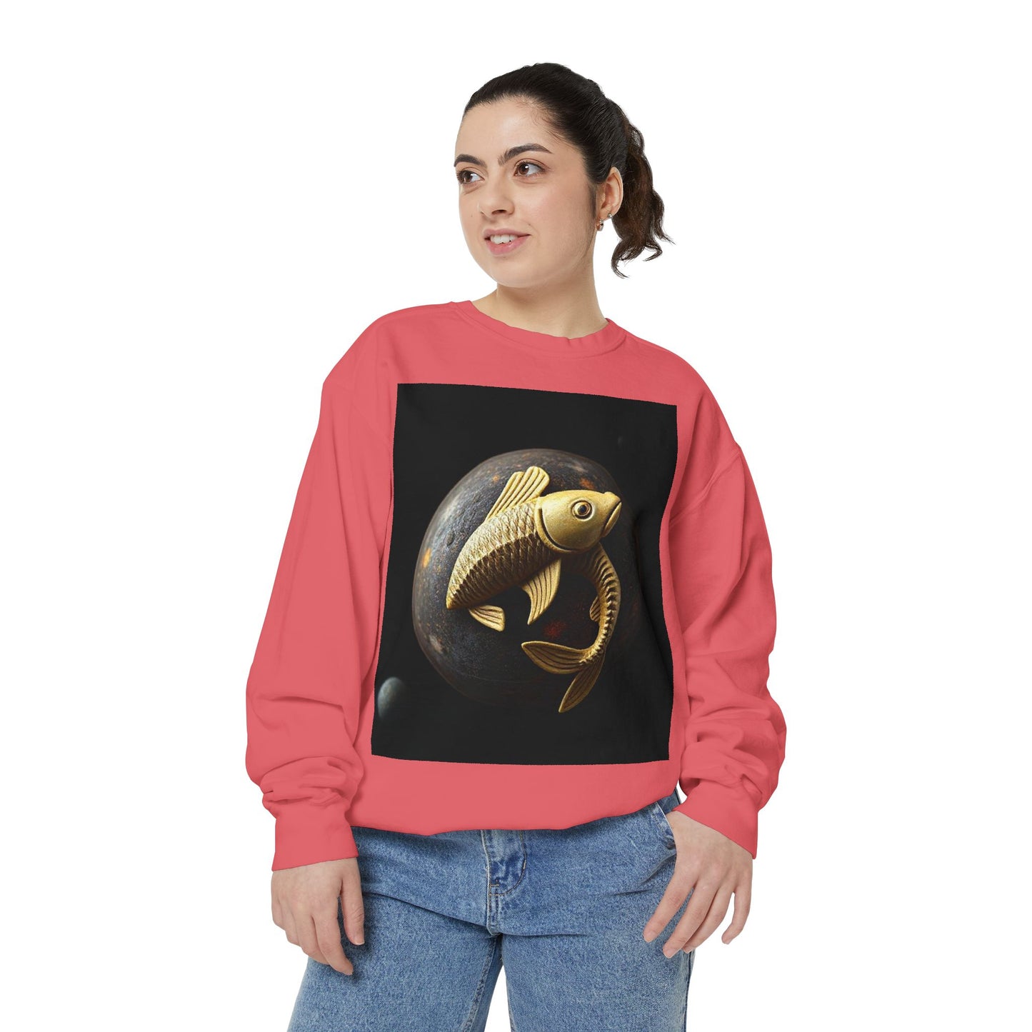 Garment-Dyed Sweatshirt, Unisex, Space Animal Design v1, Pisces