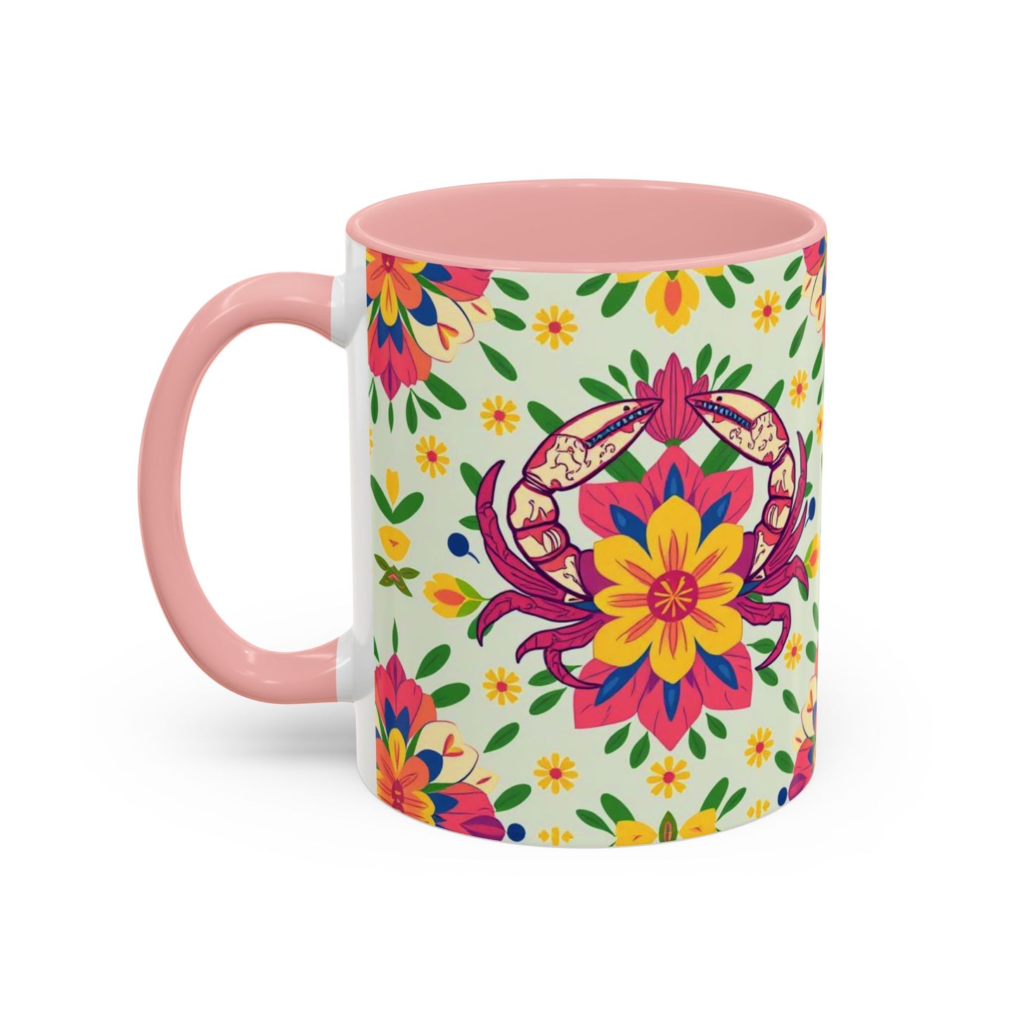 Accent Coffee Mug, Cancer, Zodiac v3, Flower Pattern, (11, 15oz)
