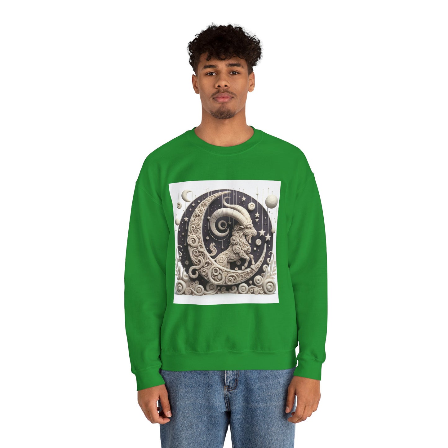 Unisex Heavy Blend™ Crewneck Sweatshirt, Stone Moon, Capricorn Zodiac Design