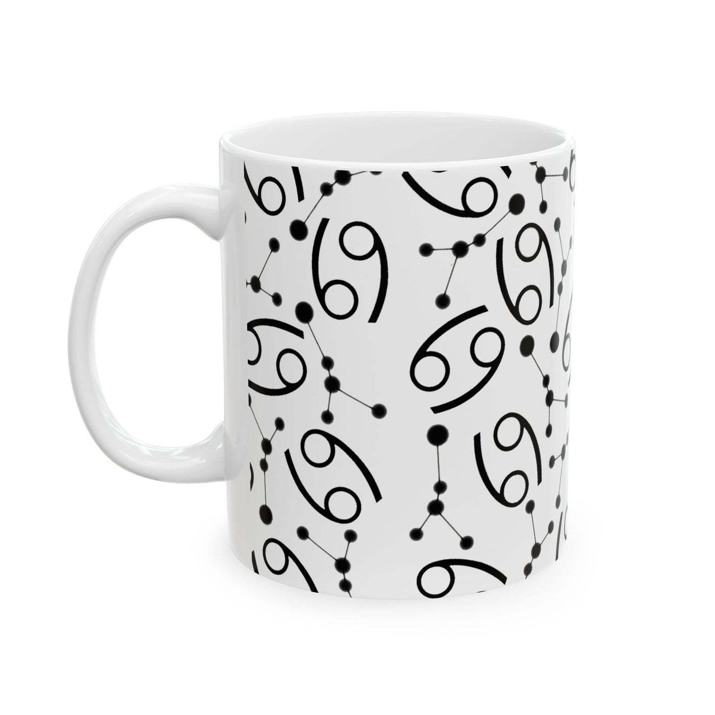 Ceramic Mug, (11oz, 15oz), Ceramic Coffee Mug, AOP, Constellation & Symbol, Cancer Zodiac Design