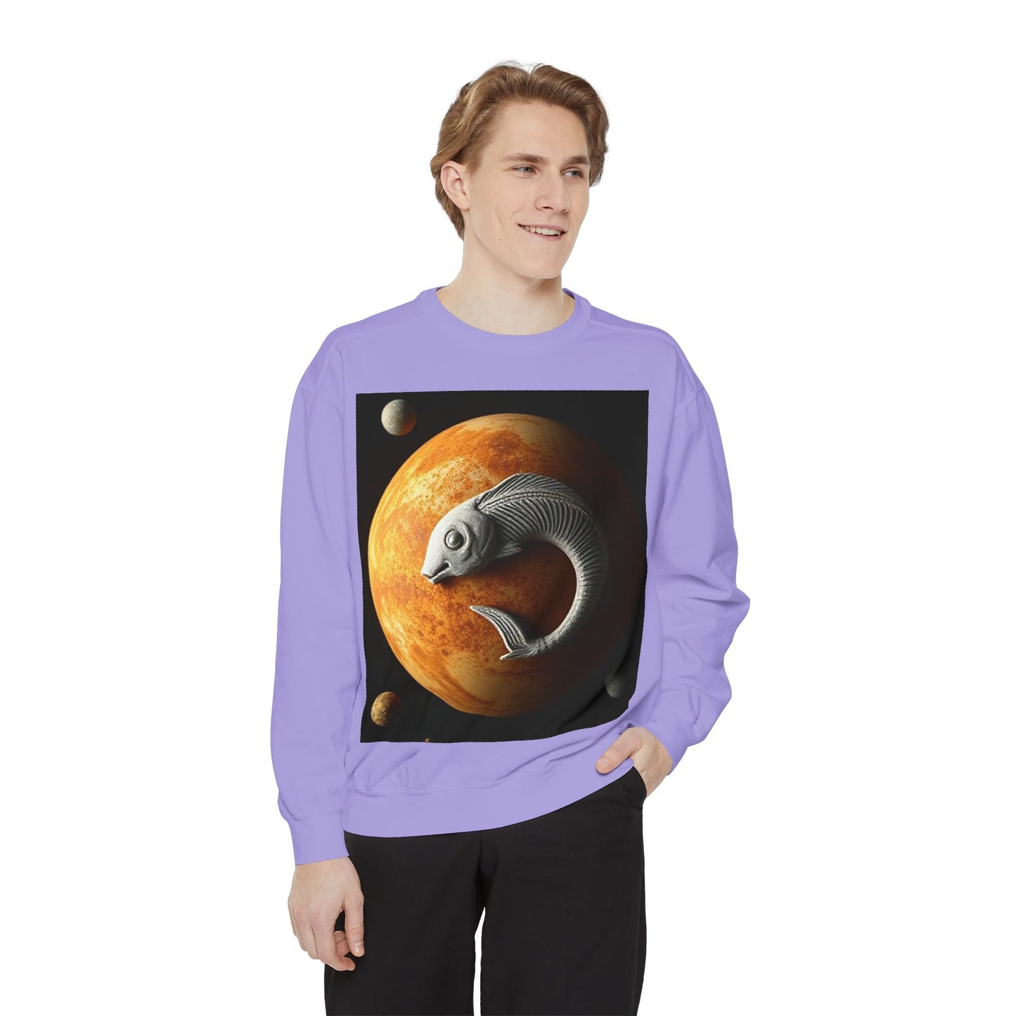 Garment-Dyed Sweatshirt, Unisex, Space Animal Design, Pisces