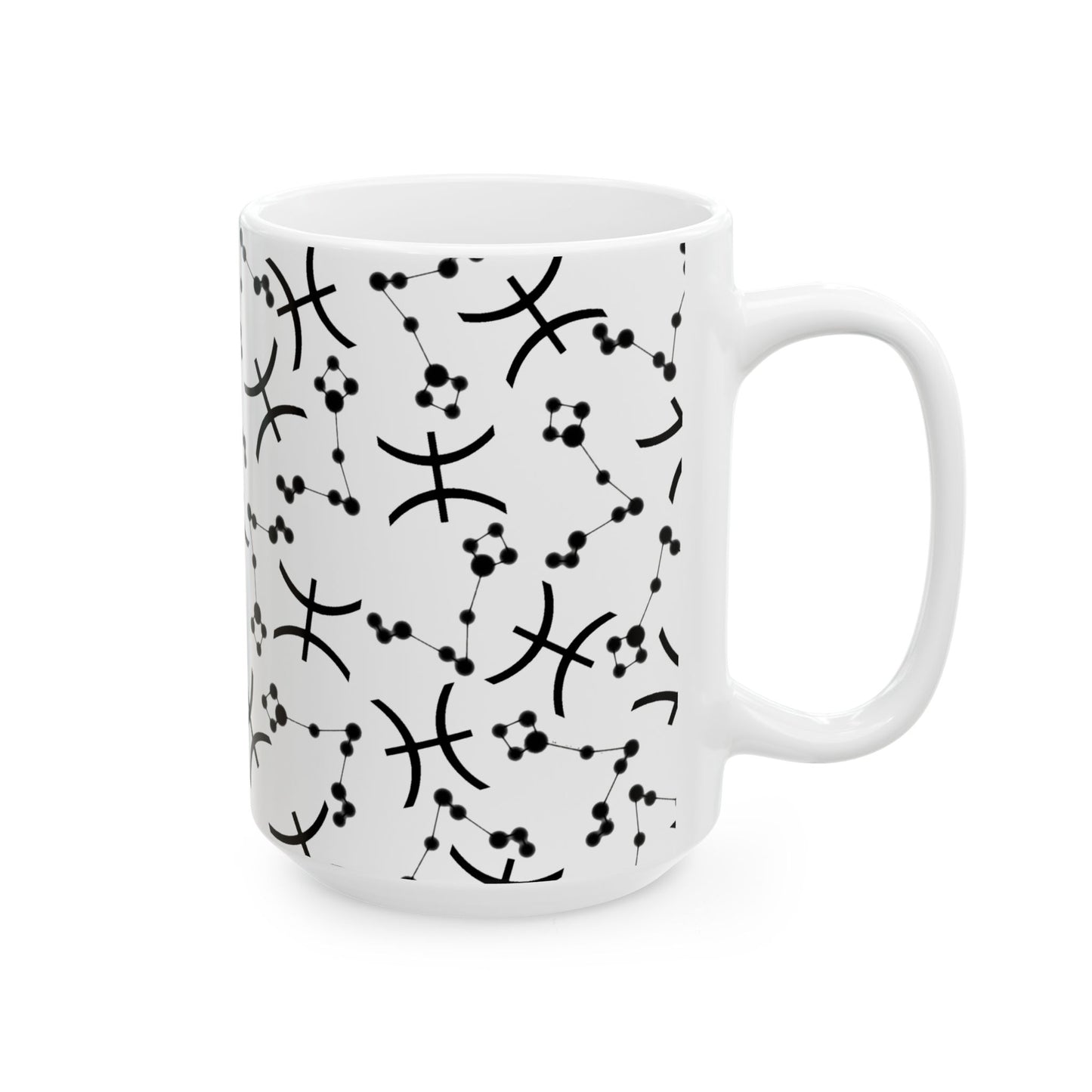 Ceramic Mug, (11oz, 15oz), Ceramic Coffee Mug, AOP, Constellation & Symbol, Pisces Zodiac Design