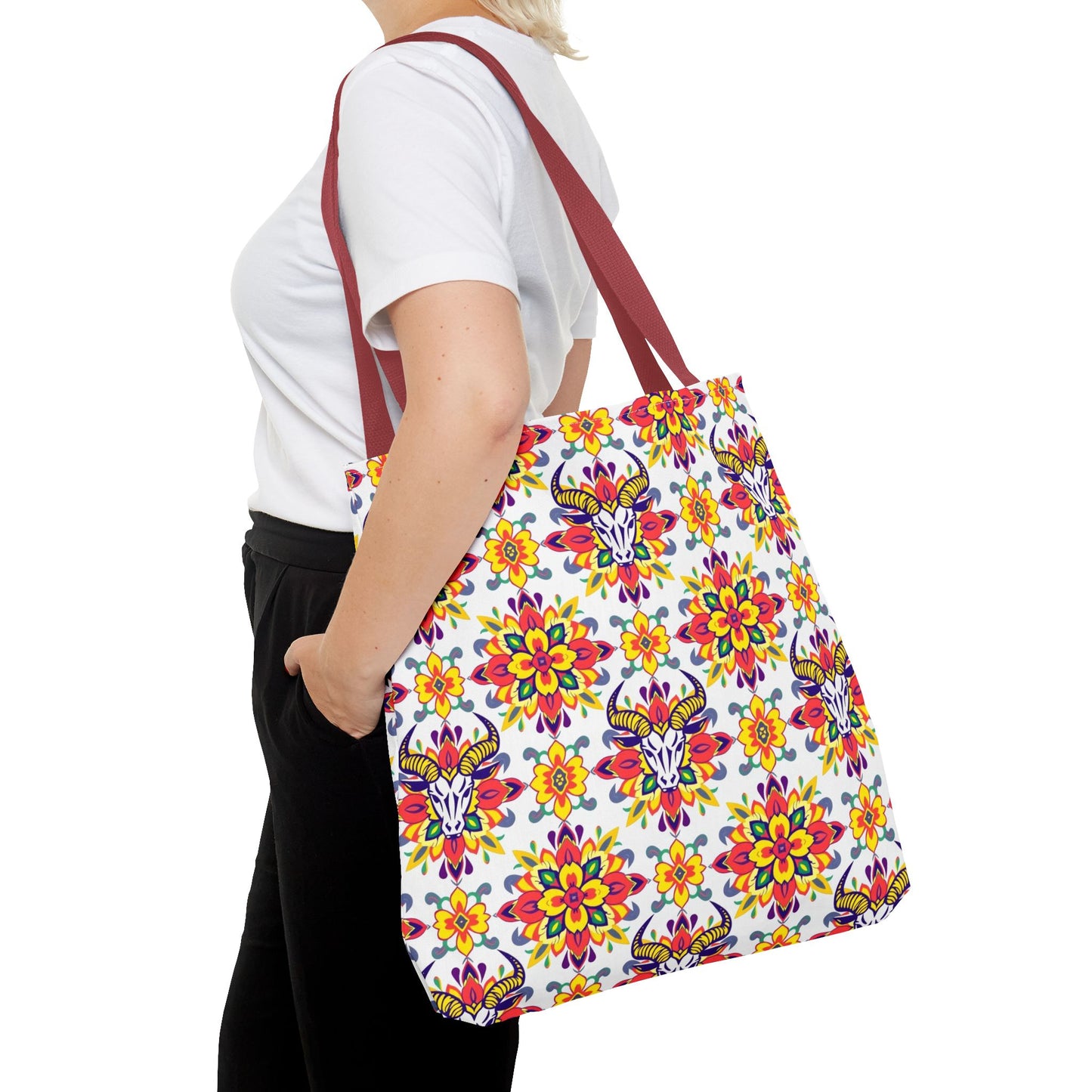 Tote Bag (AOP), Taurus, Zodiac, Flower Pattern