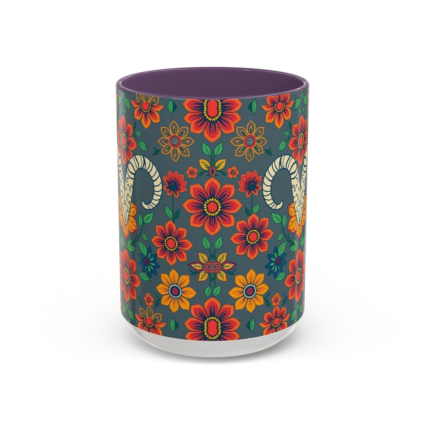 Accent Coffee Mug, Aries, Zodiac v4, Flower Pattern, (11, 15oz)