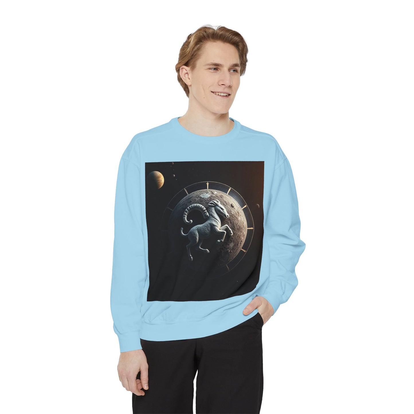 Garment-Dyed Sweatshirt, Unisex, Space Animal Design, Aries