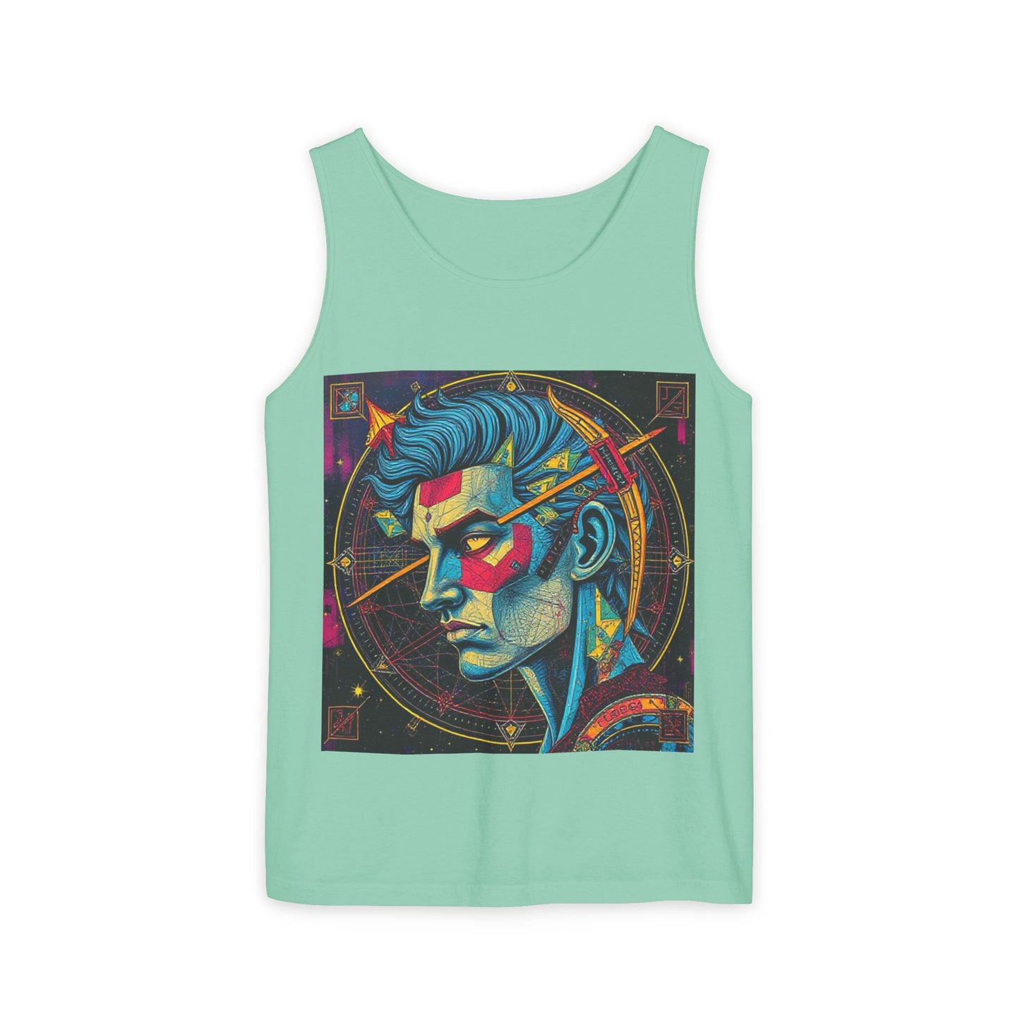 Unisex Garment-Dyed, Tank Top, Sagittarius Design, Pop Art v1, 100% US cotton