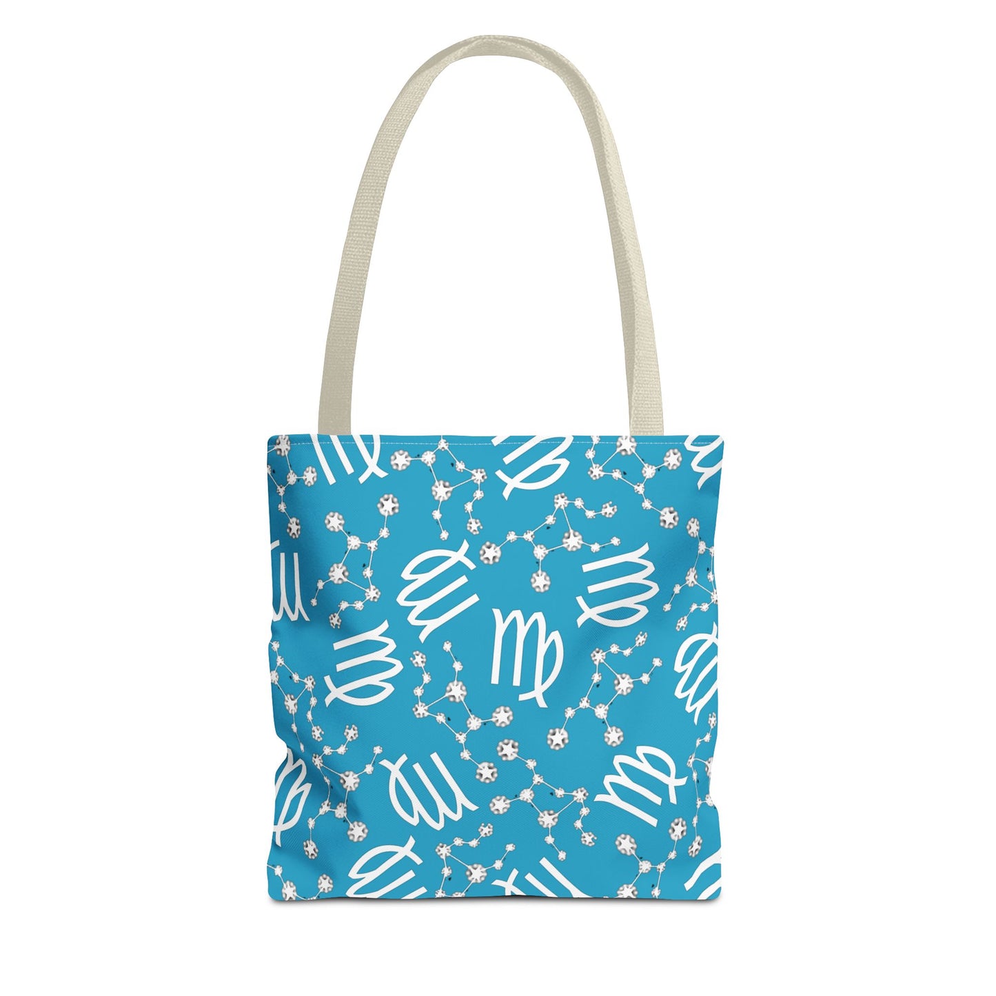 Tote Bag, Virgo Zodiac Sign, AOP, (Turquoise, White)