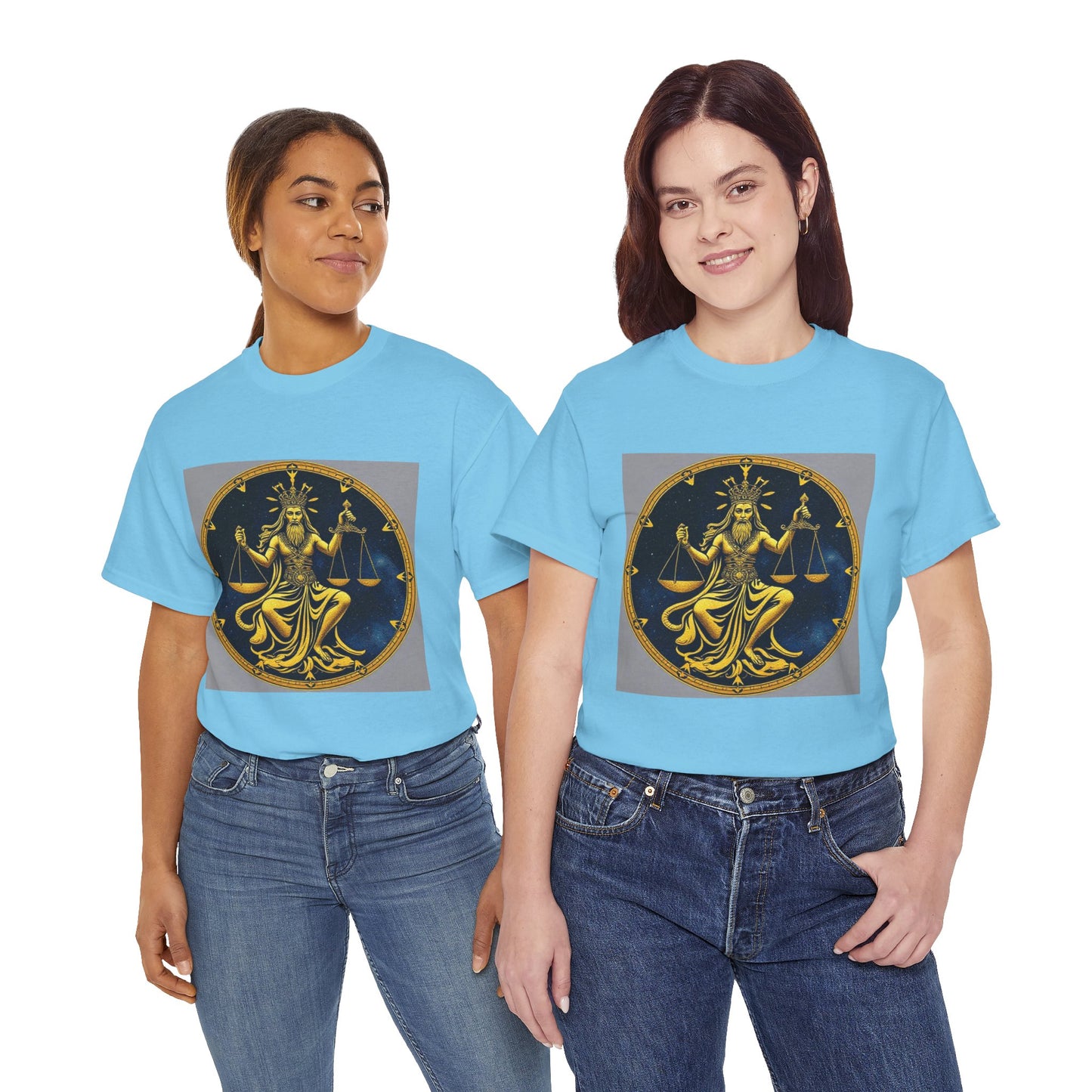 Unisex Heavy Cotton T-Shirt, Gold Libra God, Zodiac Design